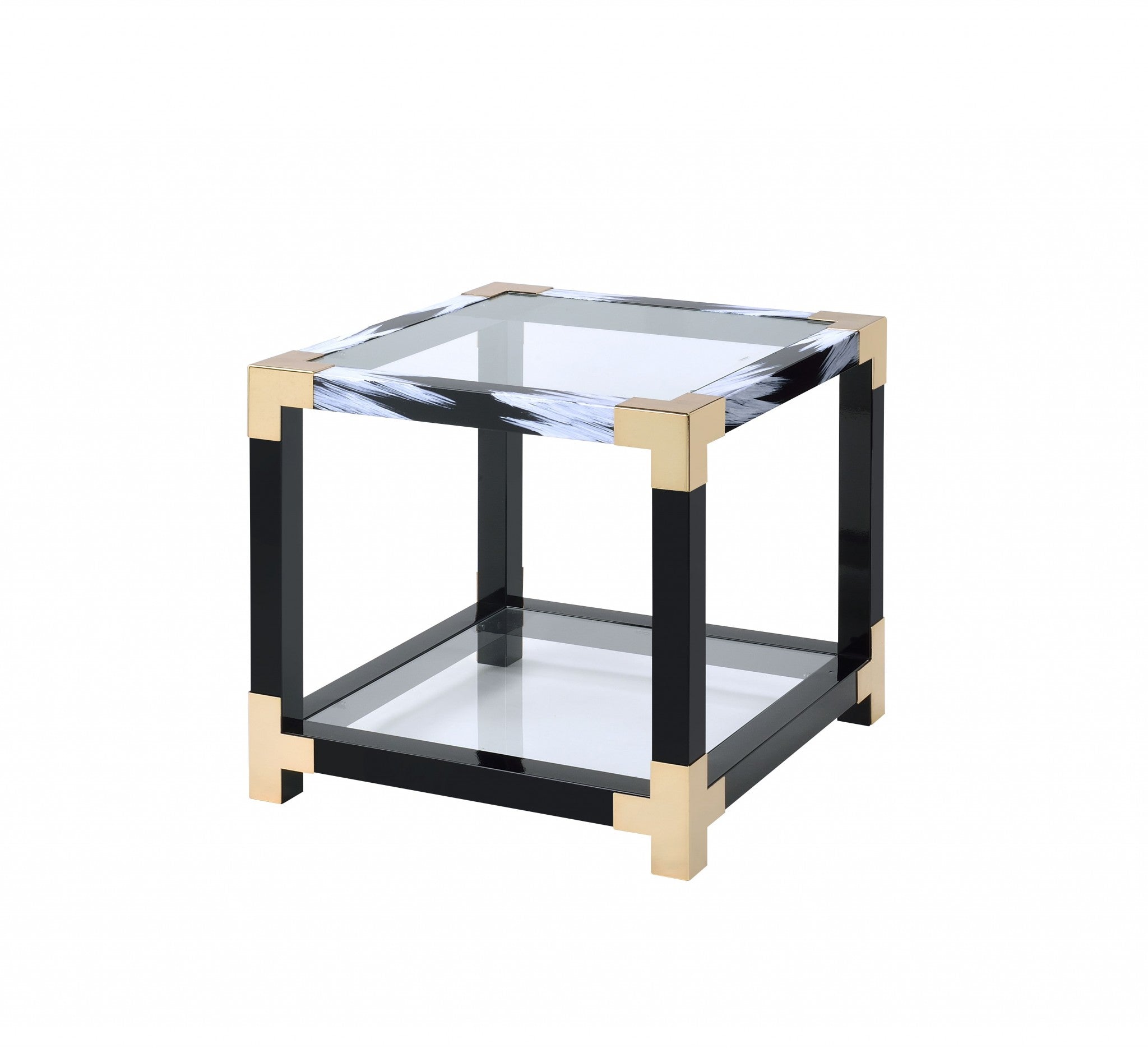  White Brushed Gold And Clear Glass End Table By Homeroots 