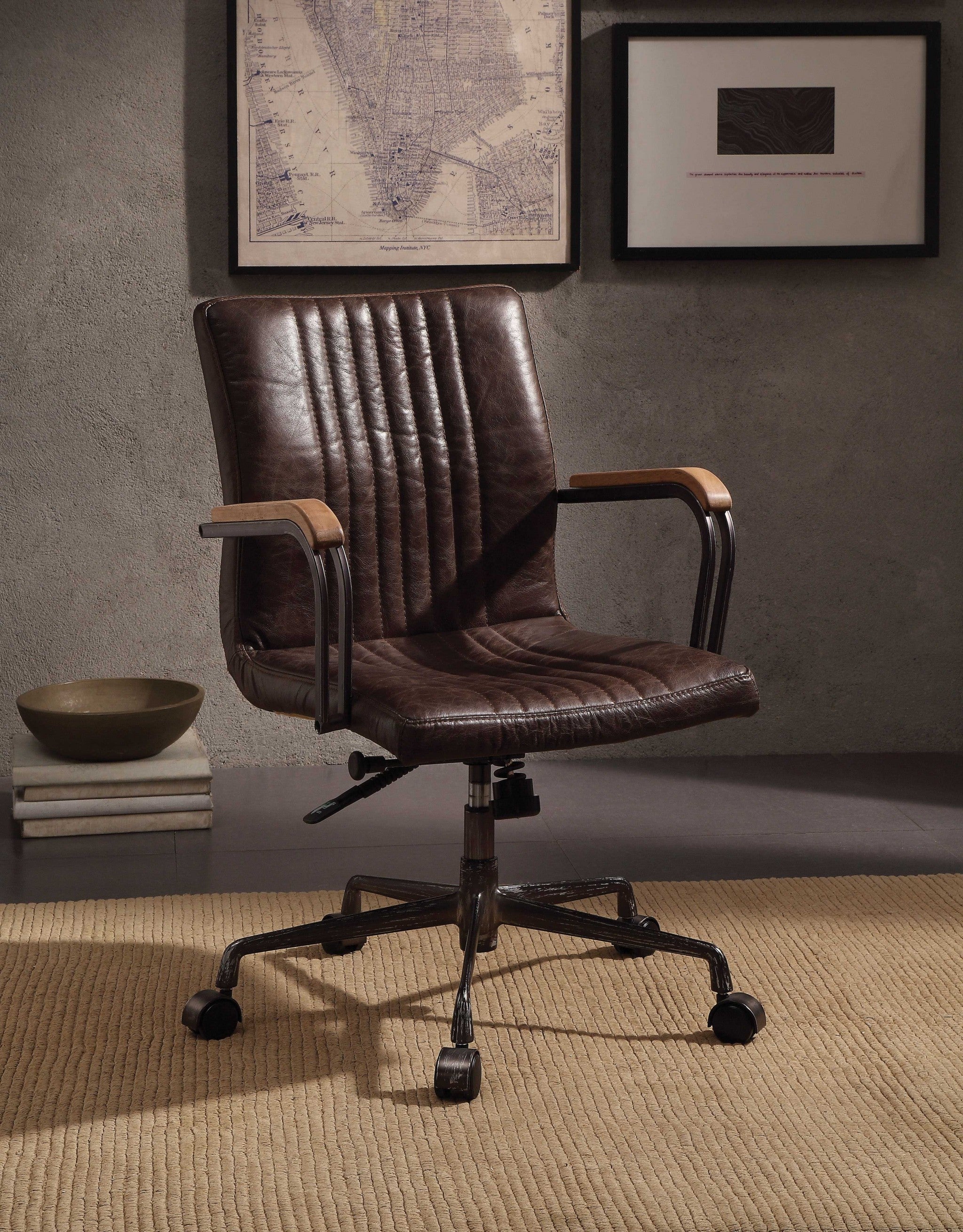  Distressed Chocolate Top Grain Leather Eecutive Office Chair By Homeroots 