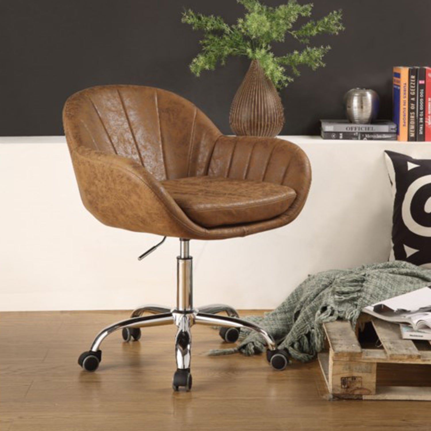  Brown Metal Tube Office Chair By Homeroots 