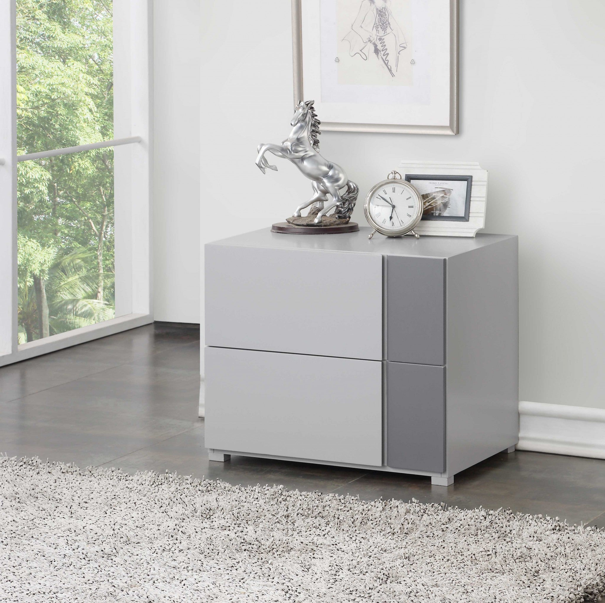  Light Grey And Dark Grey Nightstand By Homeroots 