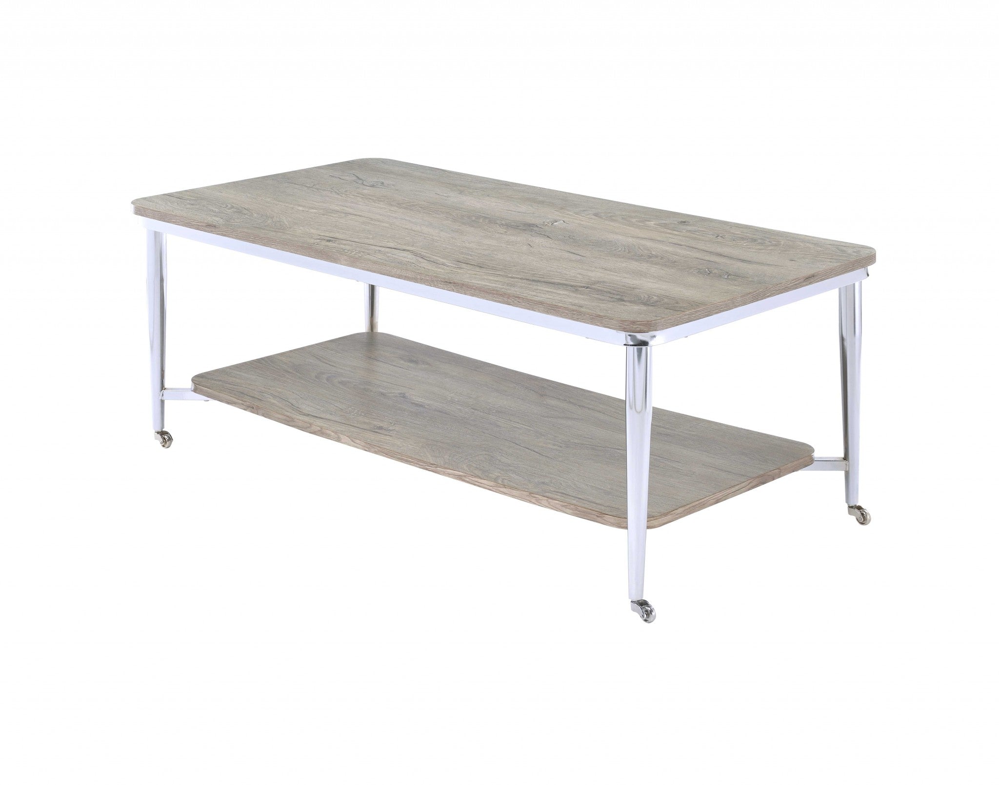  Gray Oak And Chrome Metal Tube Coffee Table By Homeroots 