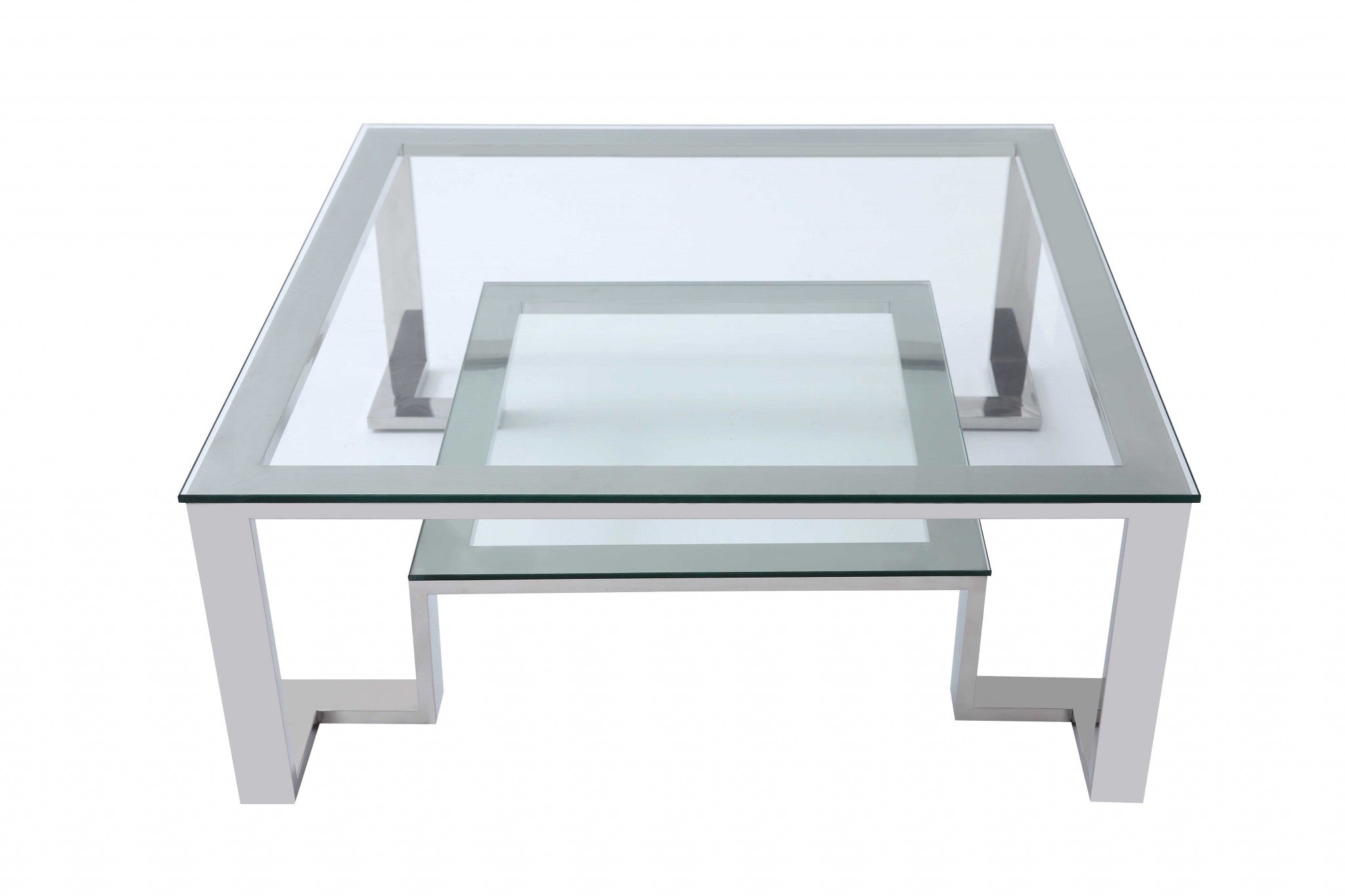  Square Clear Glass Coffee Table with Stainless Steel Base By Homeroots 