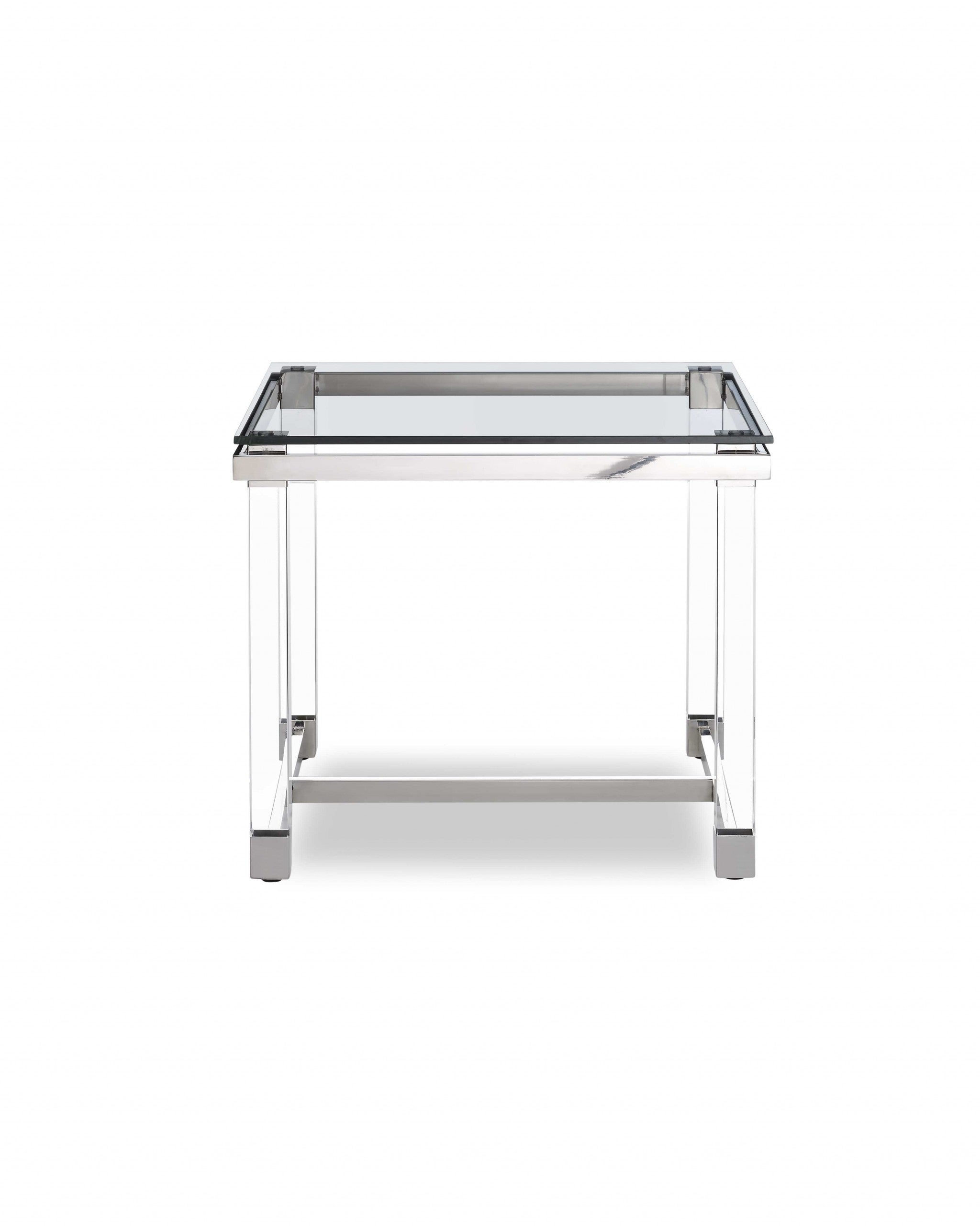  Side Table 10 mm Tempered Clear Glass Top Polished Stainless Steel Frame Acrylic Legs By Homeroots 