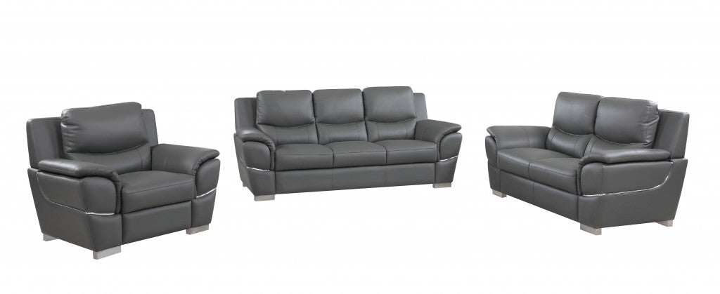  111" Chic Grey Leather Sofa Set By Homeroots 