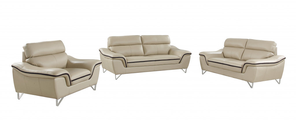  108" Charming Beige Leather Sofa Set By Homeroots 