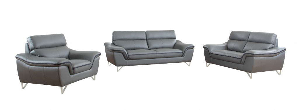  108" Charming Grey Leather Sofa Set By Homeroots 