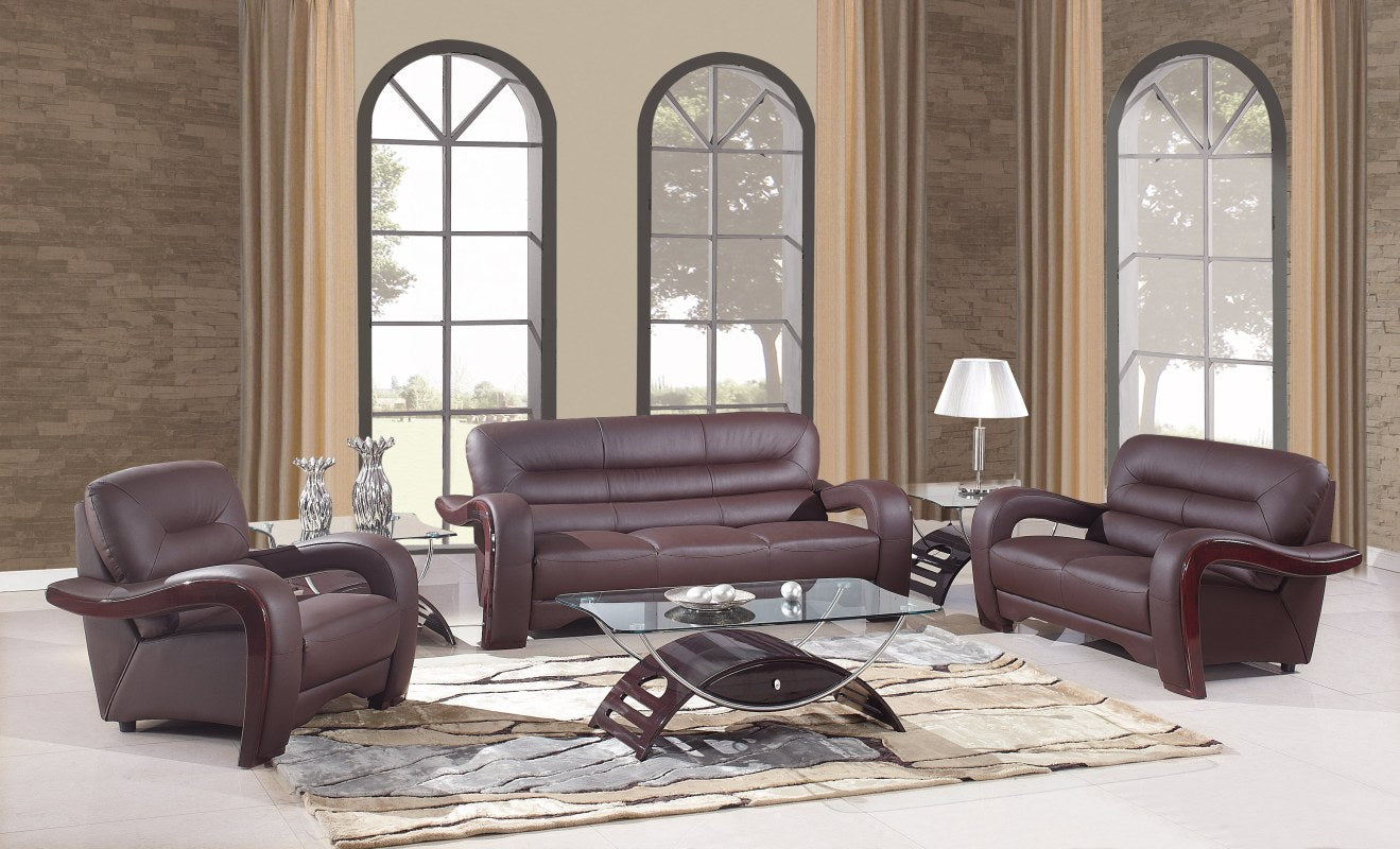  105" Glamorous Brown Leather Sofa Set By Homeroots 