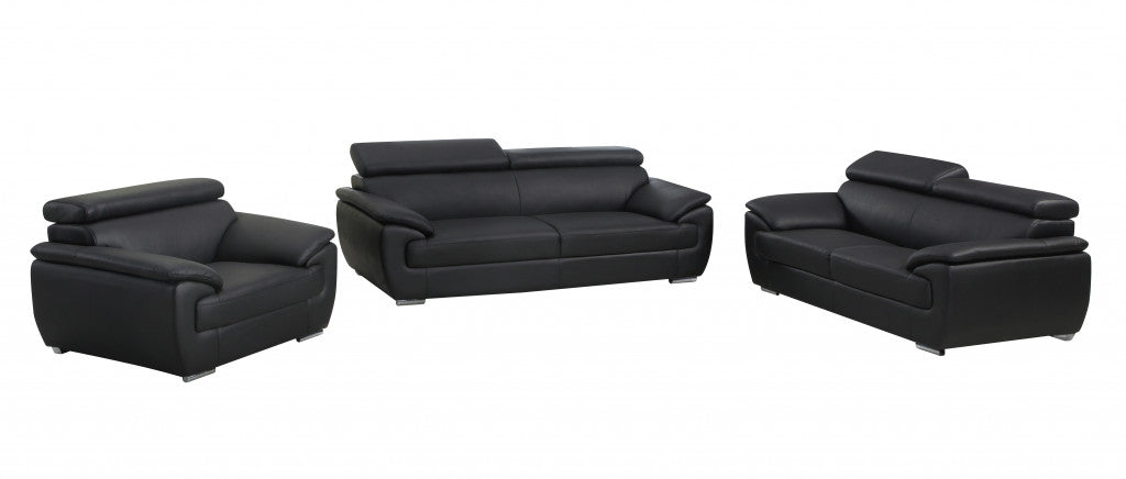  114" Captivating Black Leather Sofa Set By Homeroots 