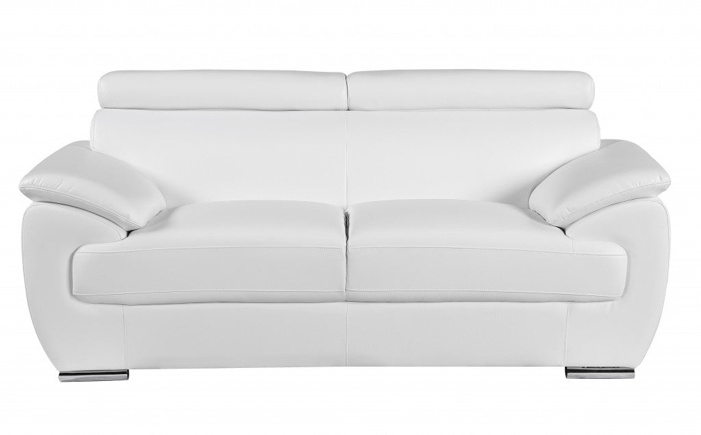  32" to 38" Captivating White Leather Loveseat By Homeroots 