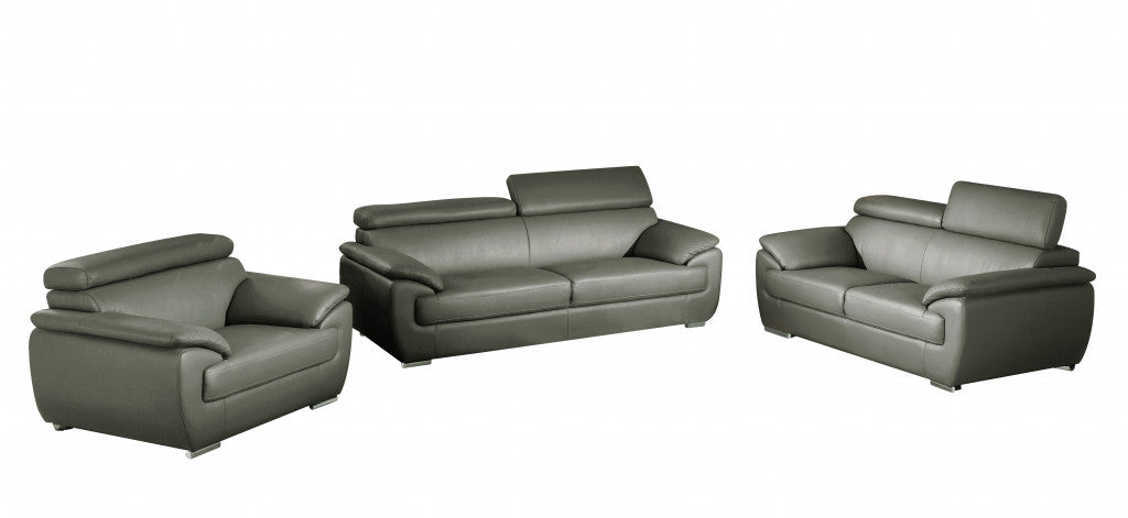  114" Captivating Grey Leather Sofa Set By Homeroots 