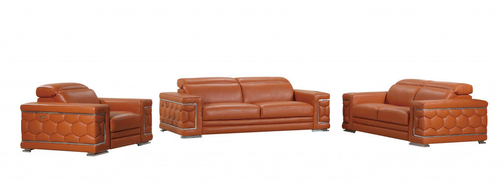  114" Sturdy Camel Leather Sofa Set By Homeroots 