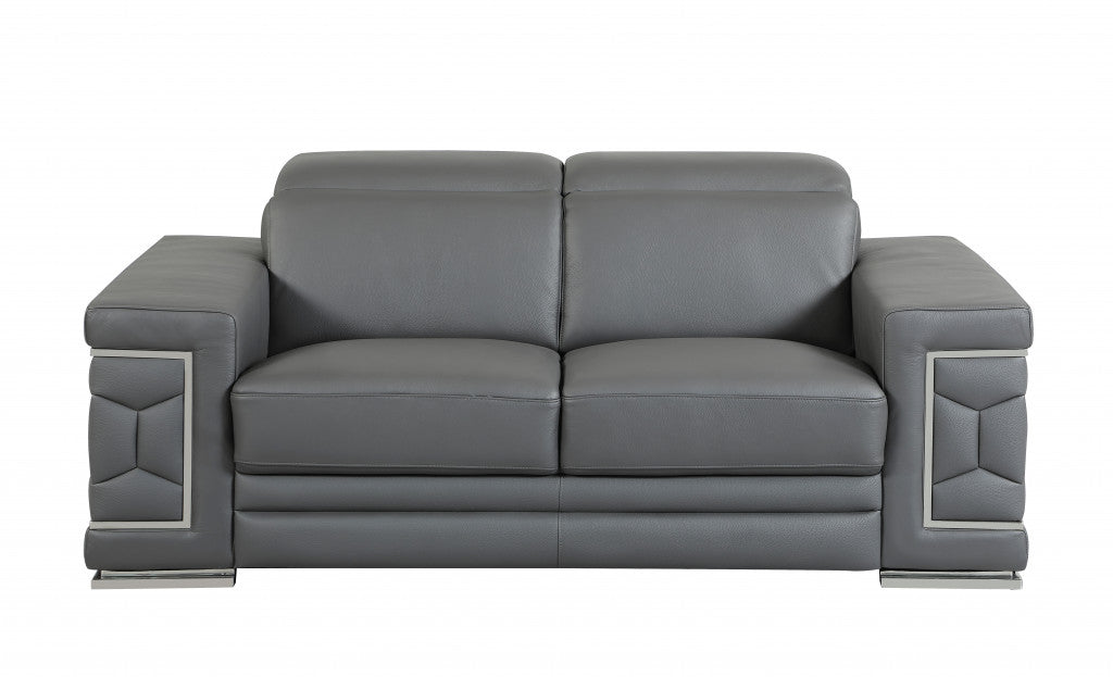  71" Sturdy Dark Gray Leather Loveseat By Homeroots 