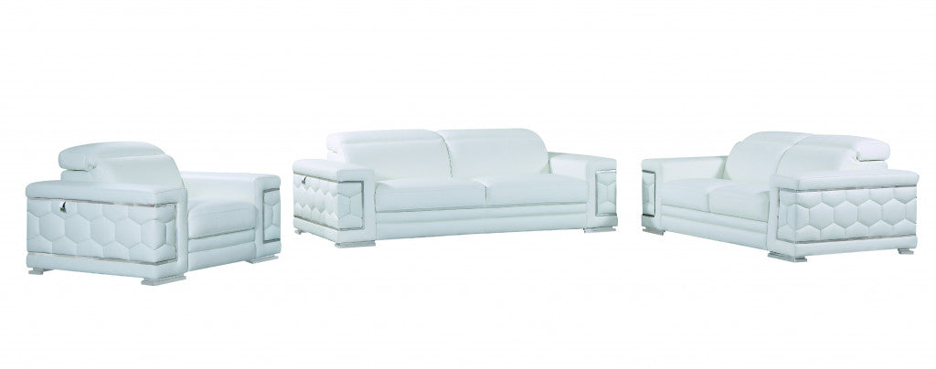  114" Sturdy White Leather Sofa Set By Homeroots 