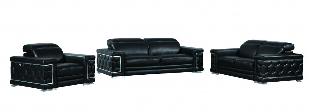  114" Sturdy Black Leather Sofa Set By Homeroots 