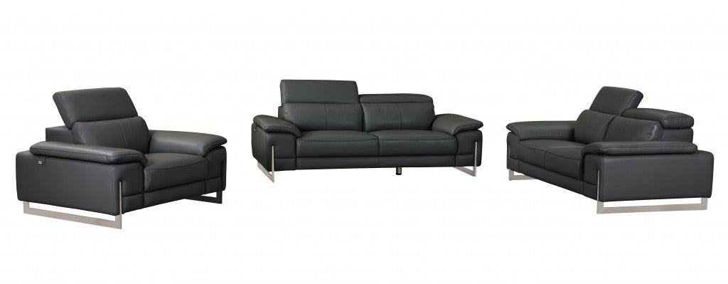  93" Tasteful Dark Grey Leather Sofa Set By Homeroots 