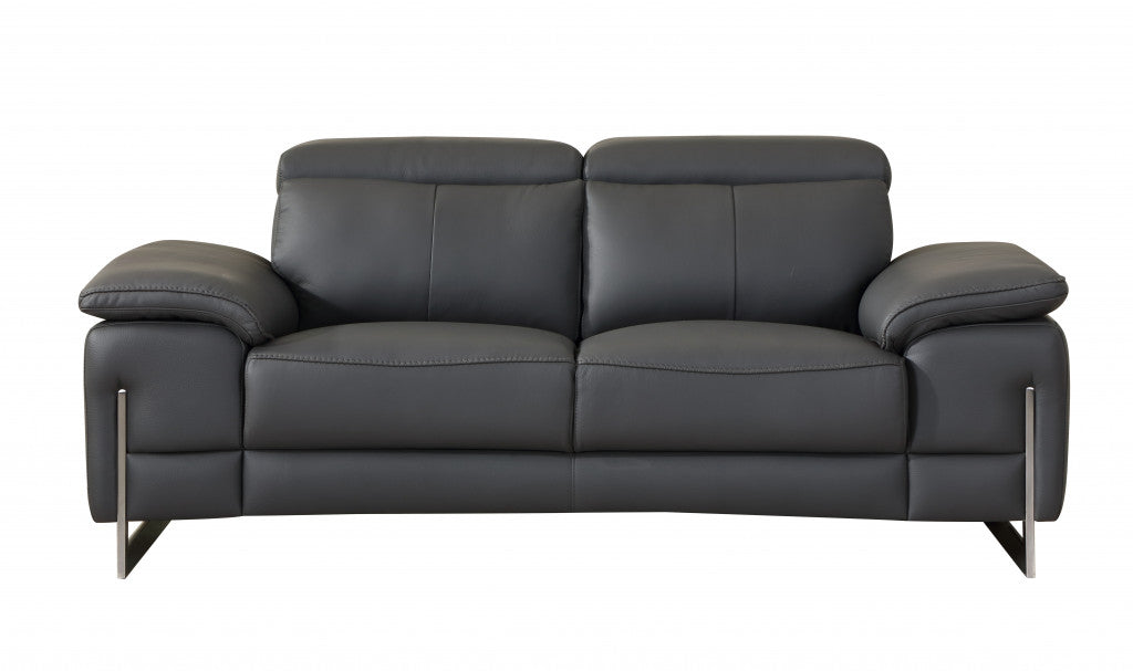  31" Tasteful Dark Grey Leather Loveseat By Homeroots 