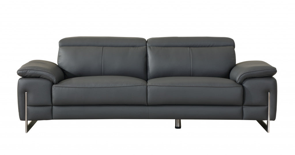  31" Tasteful Dark Grey Leather Sofa By Homeroots 