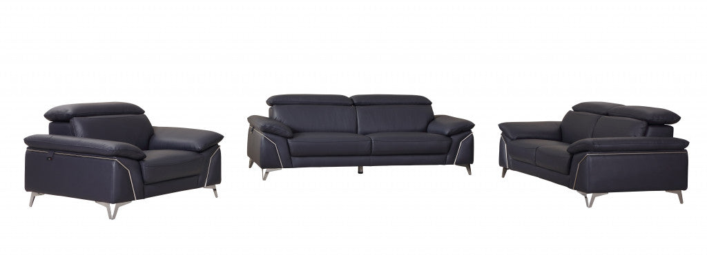  93" Navy Leather Sofa Set By Homeroots 