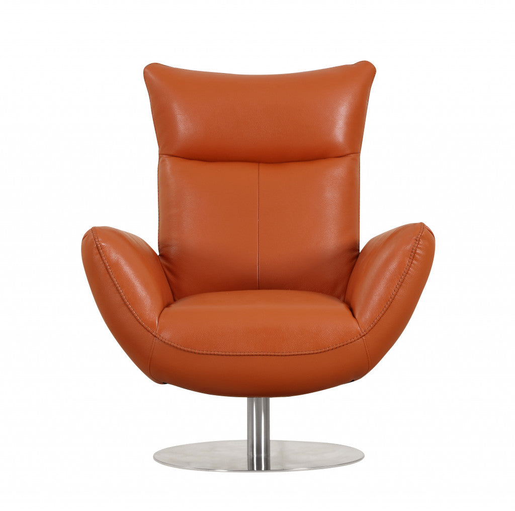  43" Orange Contemporary Leather Lounge Chair By Homeroots 