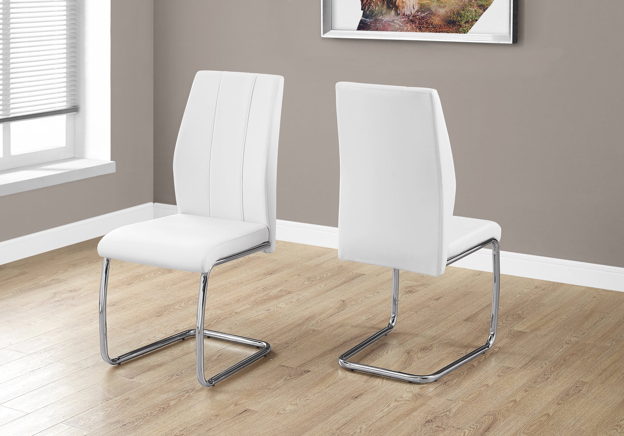  Two 77.5" Leather Look Chrome Metal And Foam Dining Chairs By Homeroots 