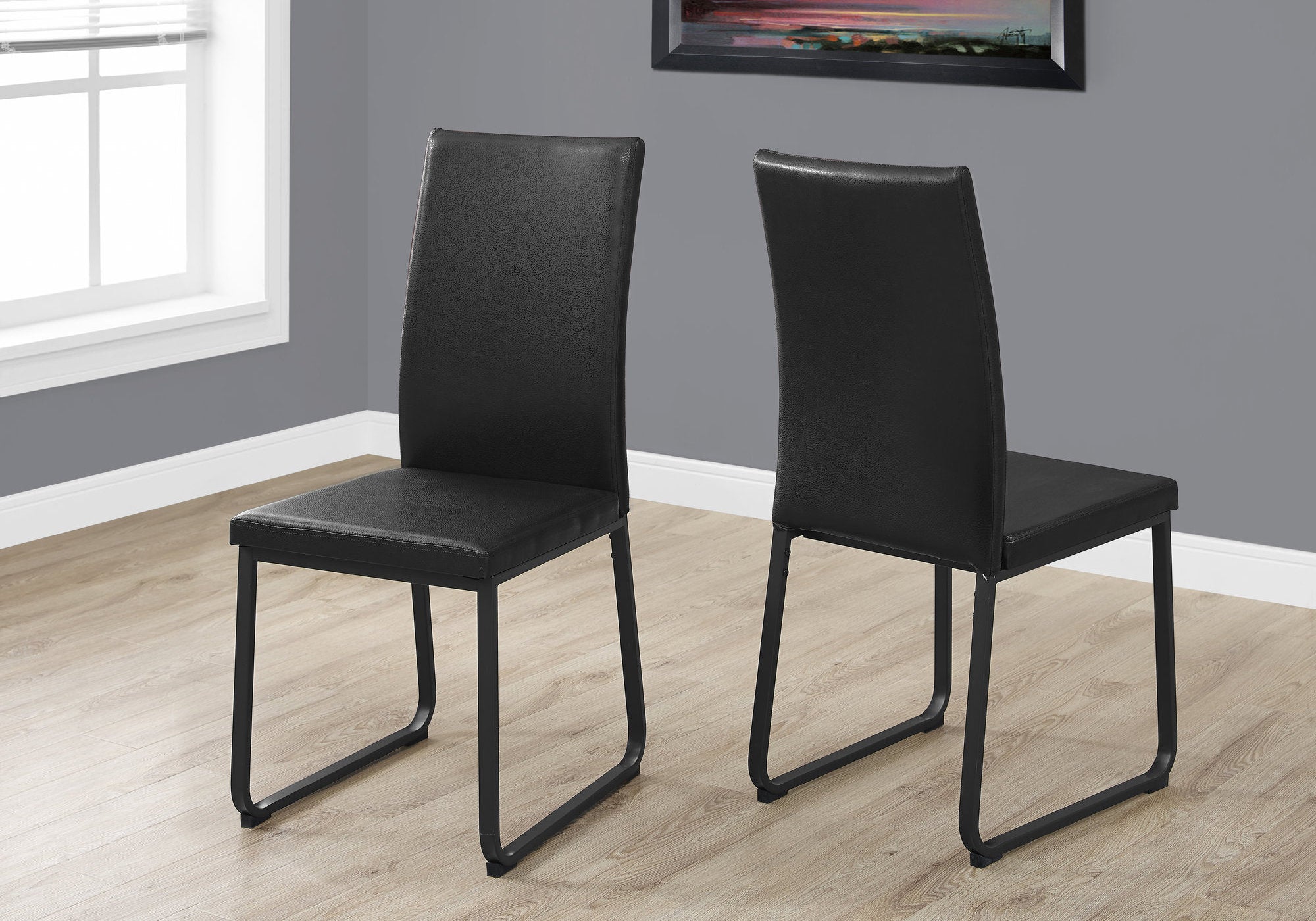  Two 38" Black Faux Leather And Metal Dining Chairs By Homeroots 