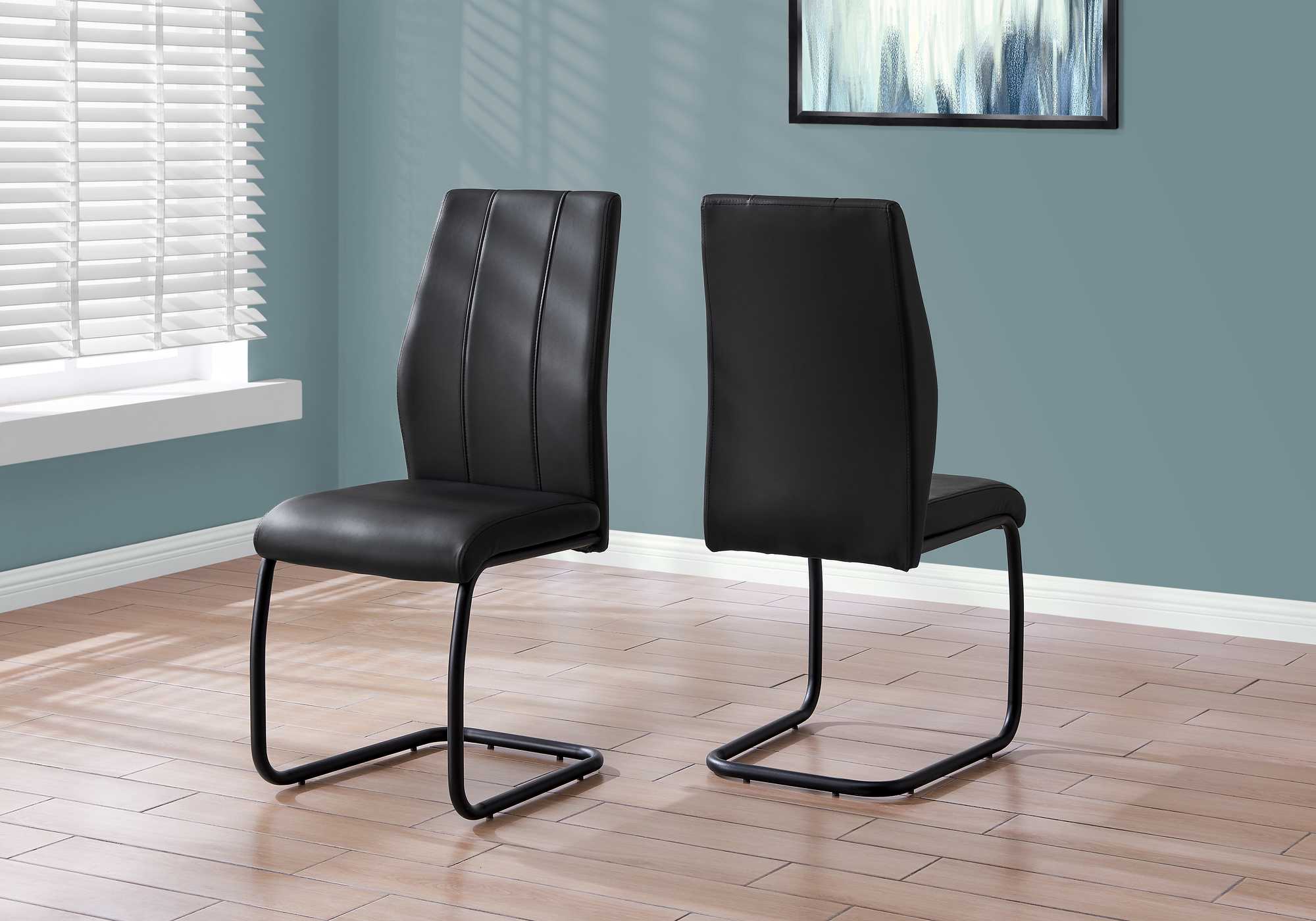  Two 77.5" Black Leather Look Chrome Metal And Foam Dining Chairs By Homeroots 