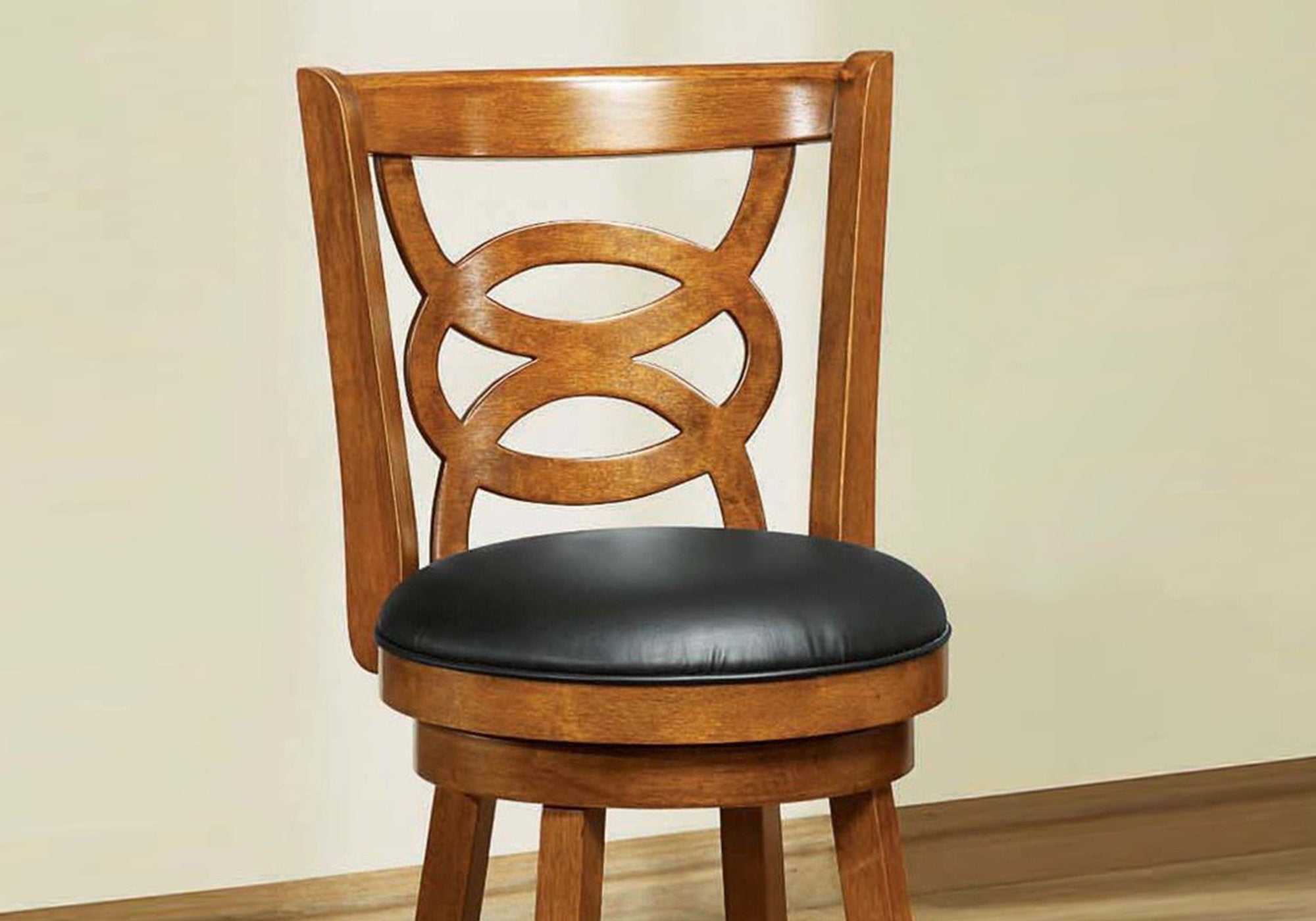  Oak Black Solid Wood Foam Veneer Leather Look 2Pcs Swivel Barstools By Homeroots - 332637 