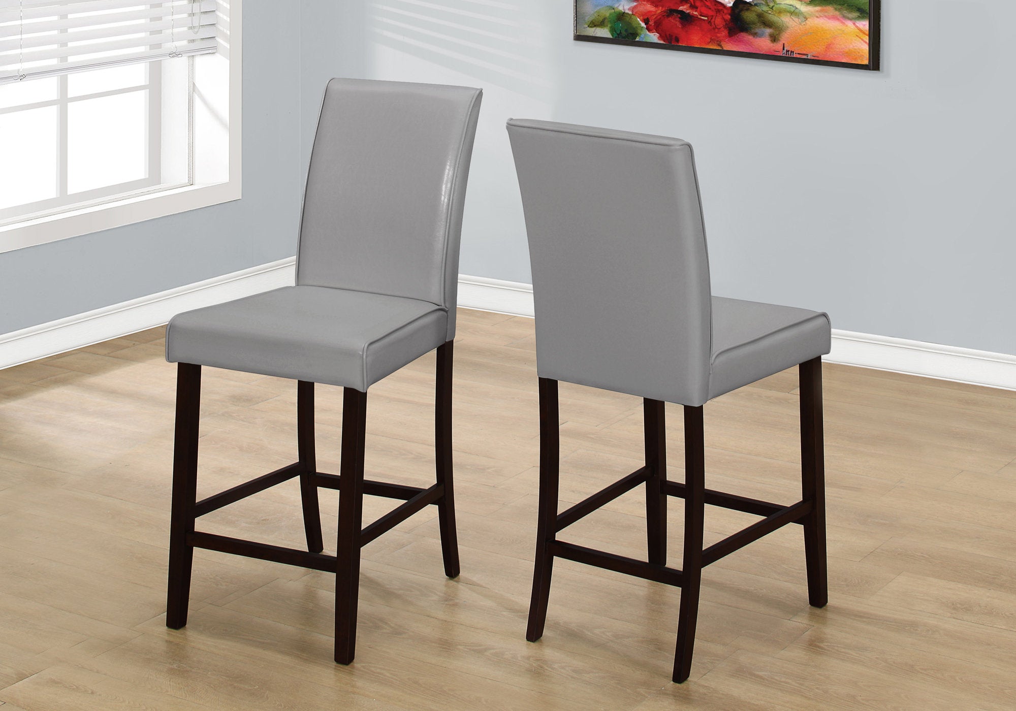  Set of Two Grey Faux Leather Counter Height Dining Chairs By Homeroots 