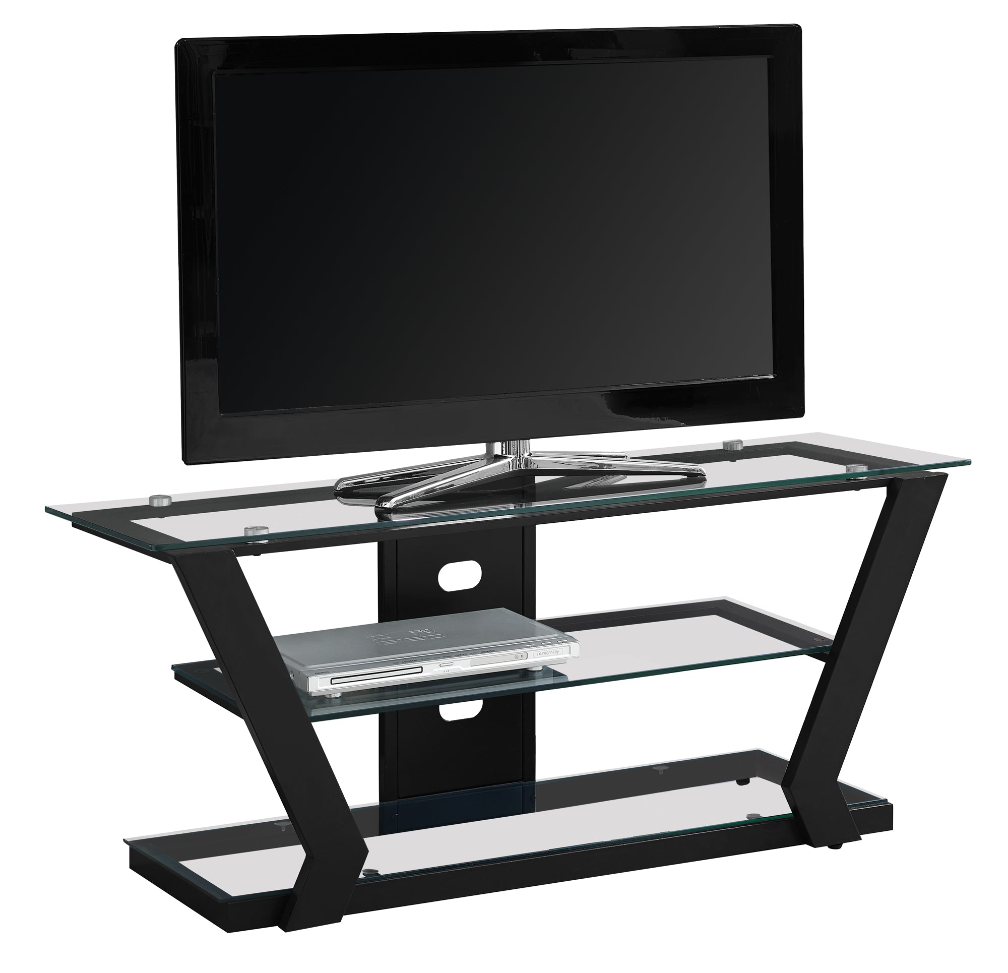  Black Tempered Glass Metal TV Stand By Homeroots 