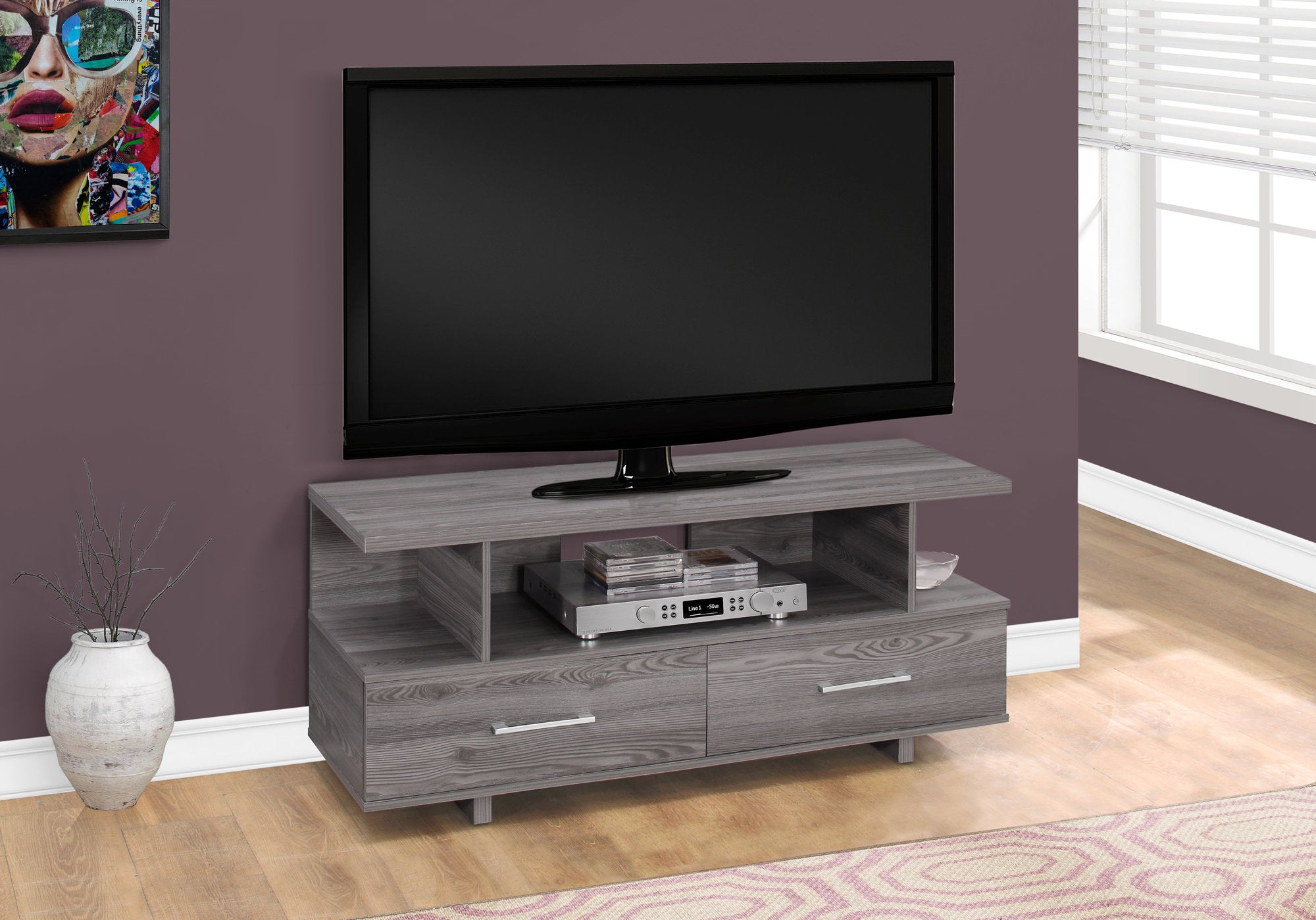  20" Grey Particle Board and Laminate TV Stand with 2 Storage Drawers By Homeroots 