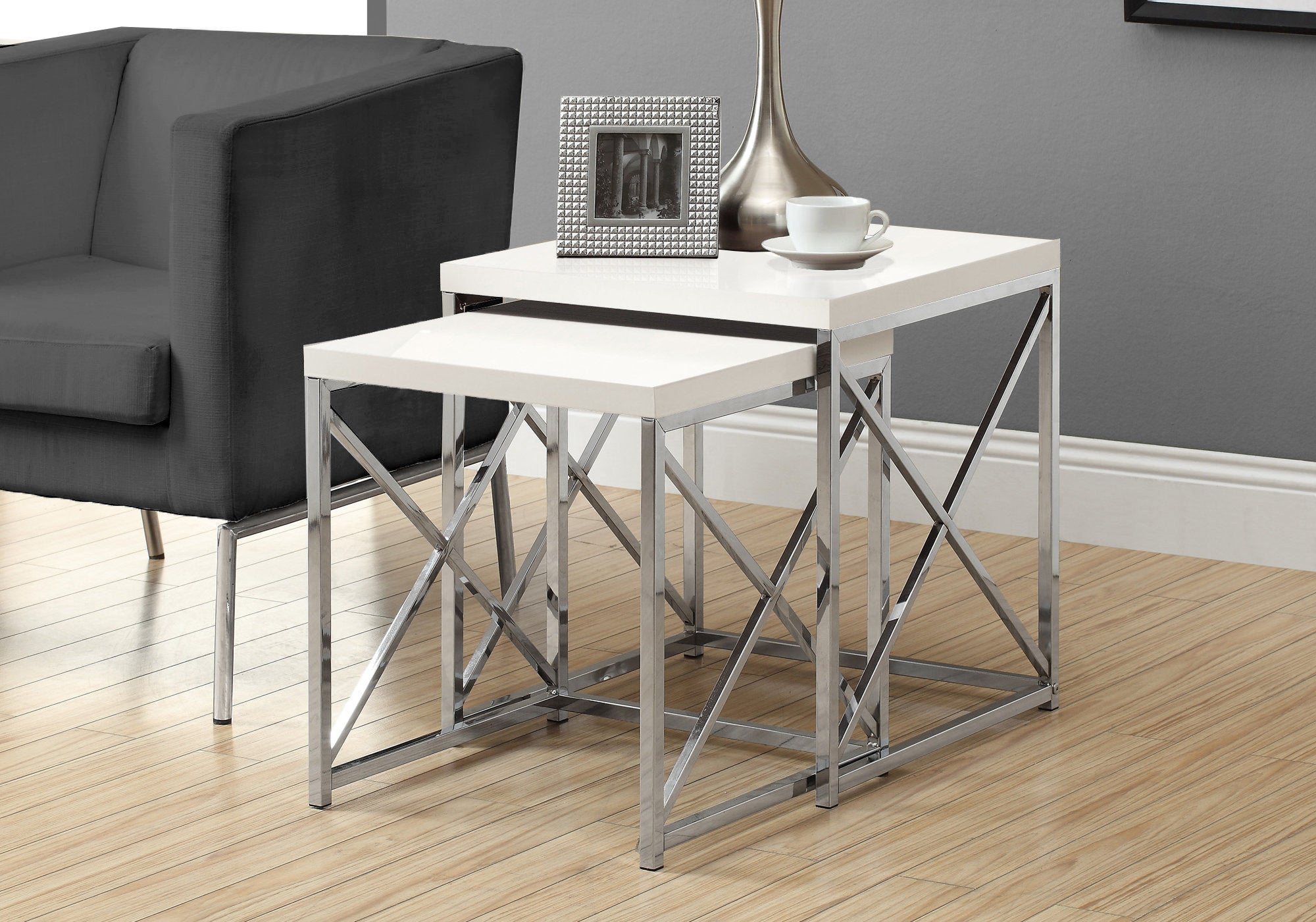  40.5" Particle Board and Chrome Metal Two Pieces Nesting Table Set By Homeroots 