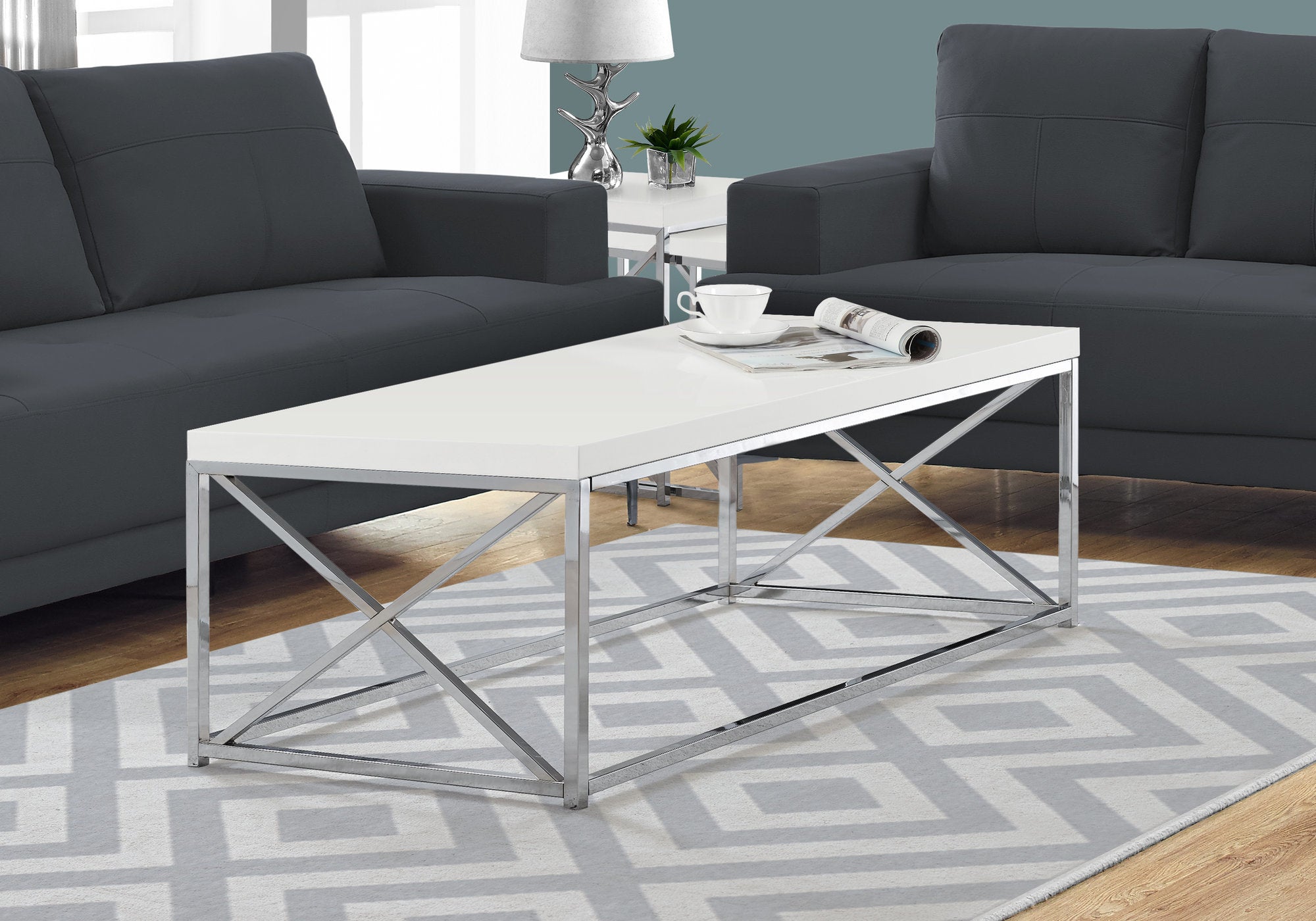  17" Particle Board and Chrome Metal Coffee Table By Homeroots 