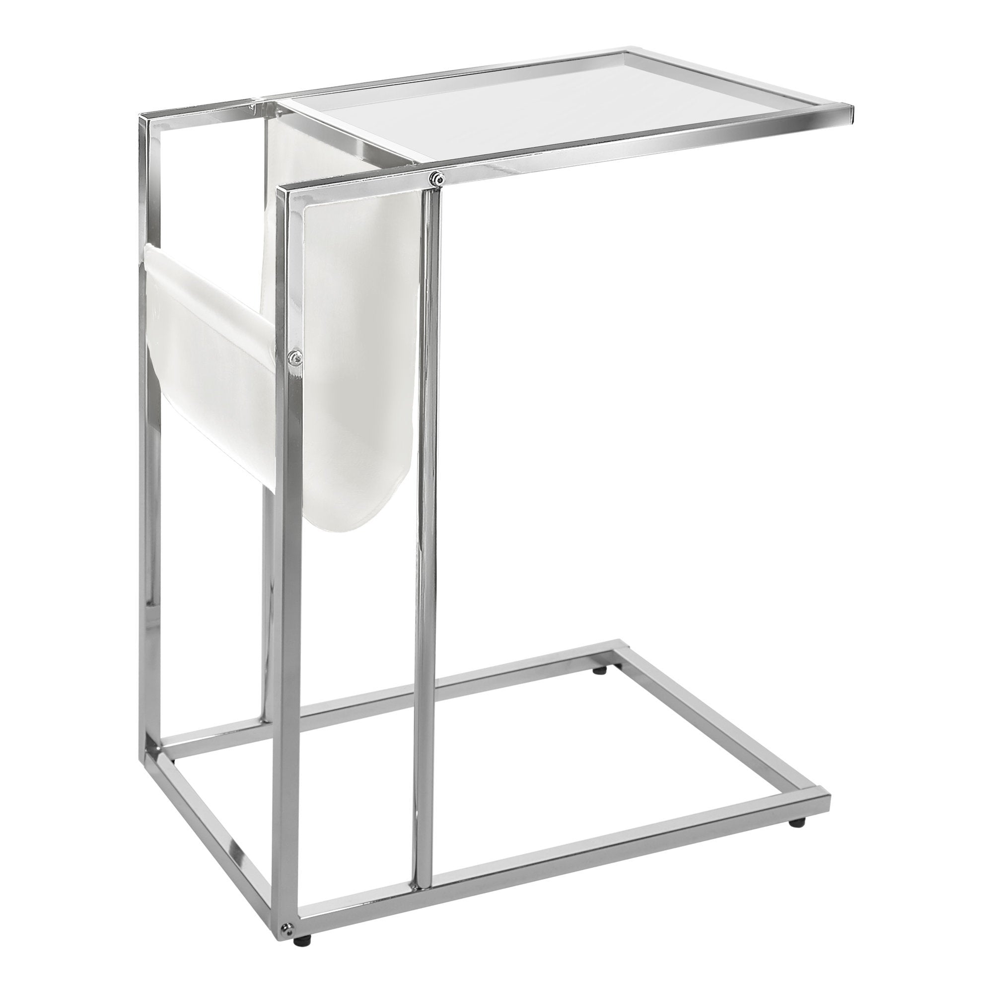  Chrome Tempered Glass Leather Look Accent Table By Homeroots 