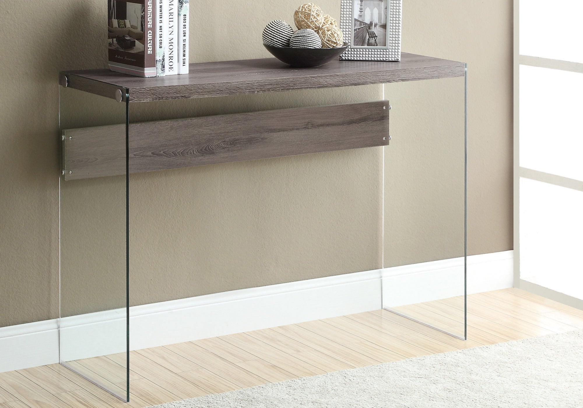  Dark Taupe Clear Particle Board Tempered Glass Accent Table By Homeroots 