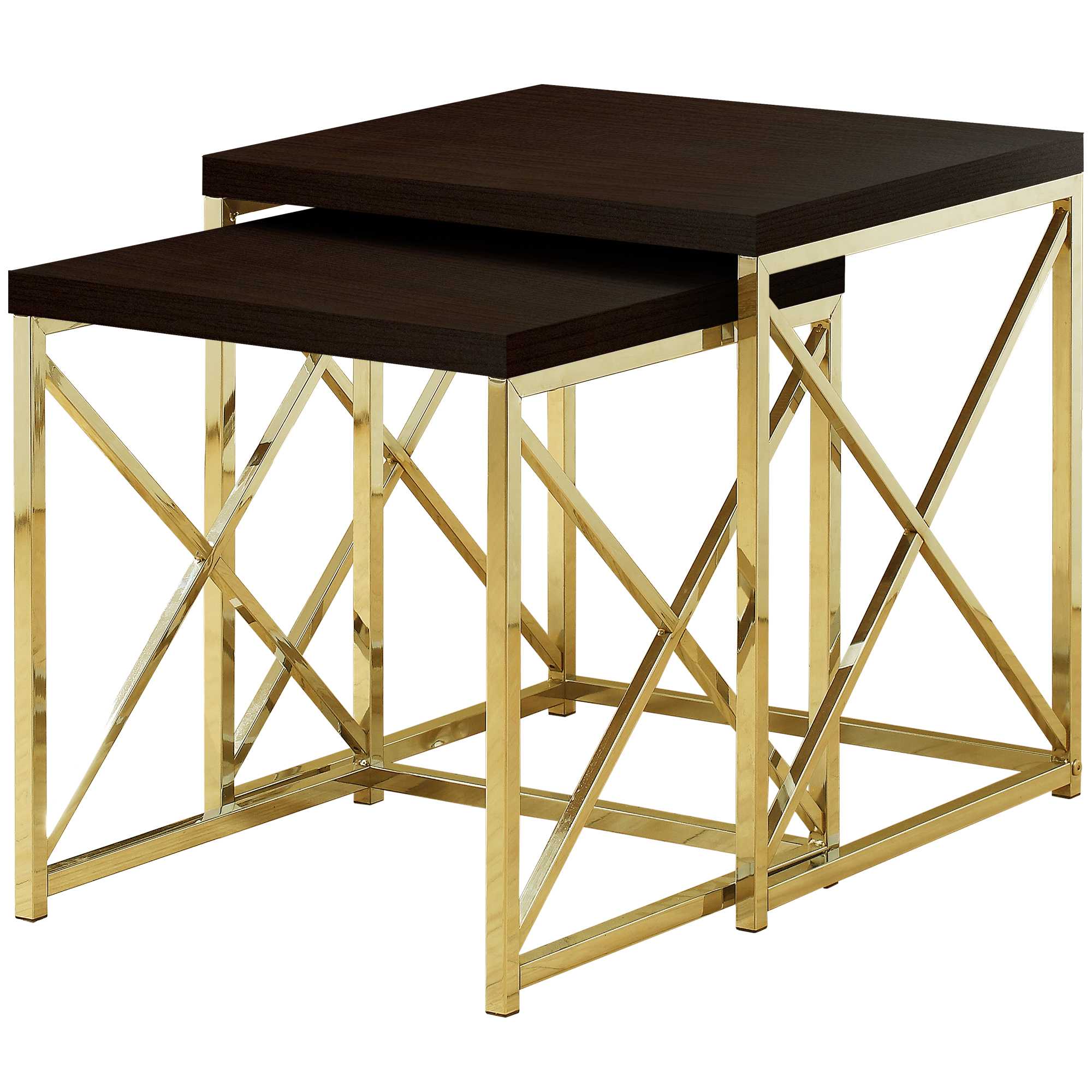  Cappuccino Gold Particle Board Metal 2pcs Nesting Table Set By Homeroots 