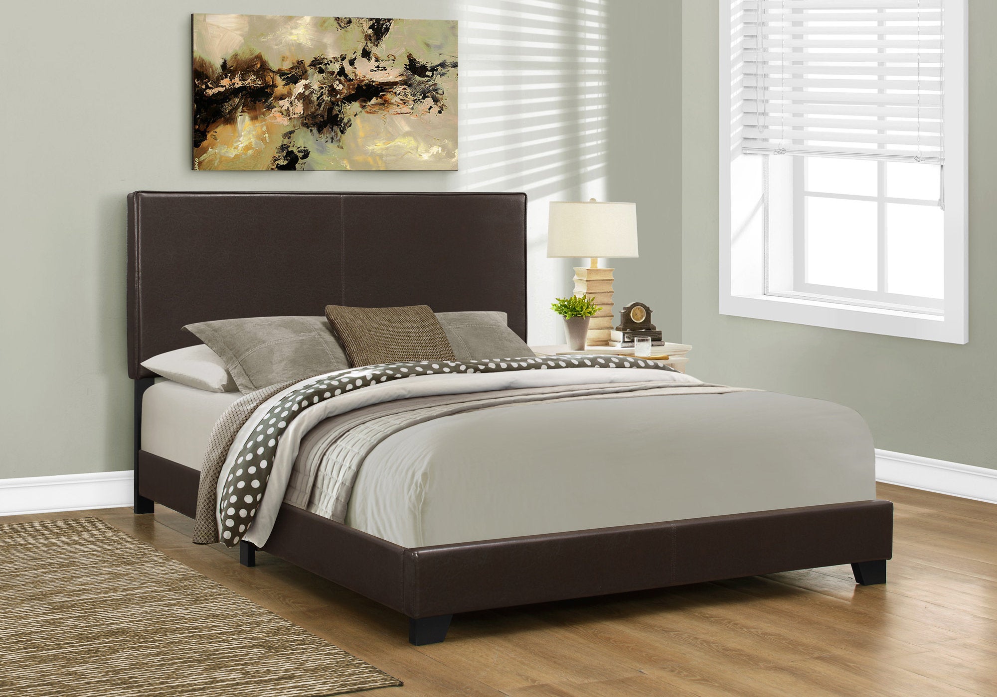  45.75" Solid Wood Mdf And Foam Queen Size Bed With Leather Look By Homeroots 