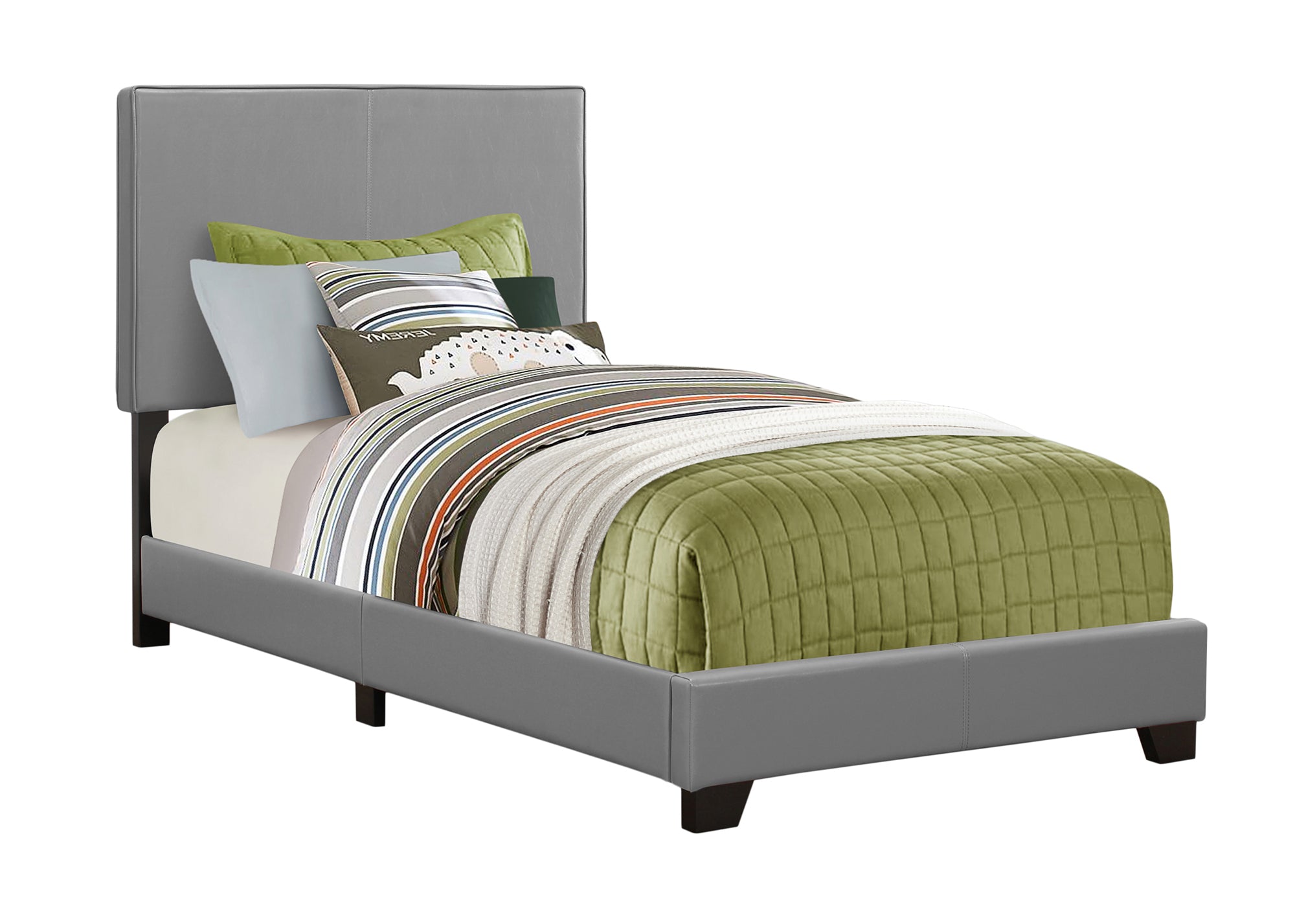  Grey Foam Solid Wood Leather Look Twin Size Bed By Homeroots 