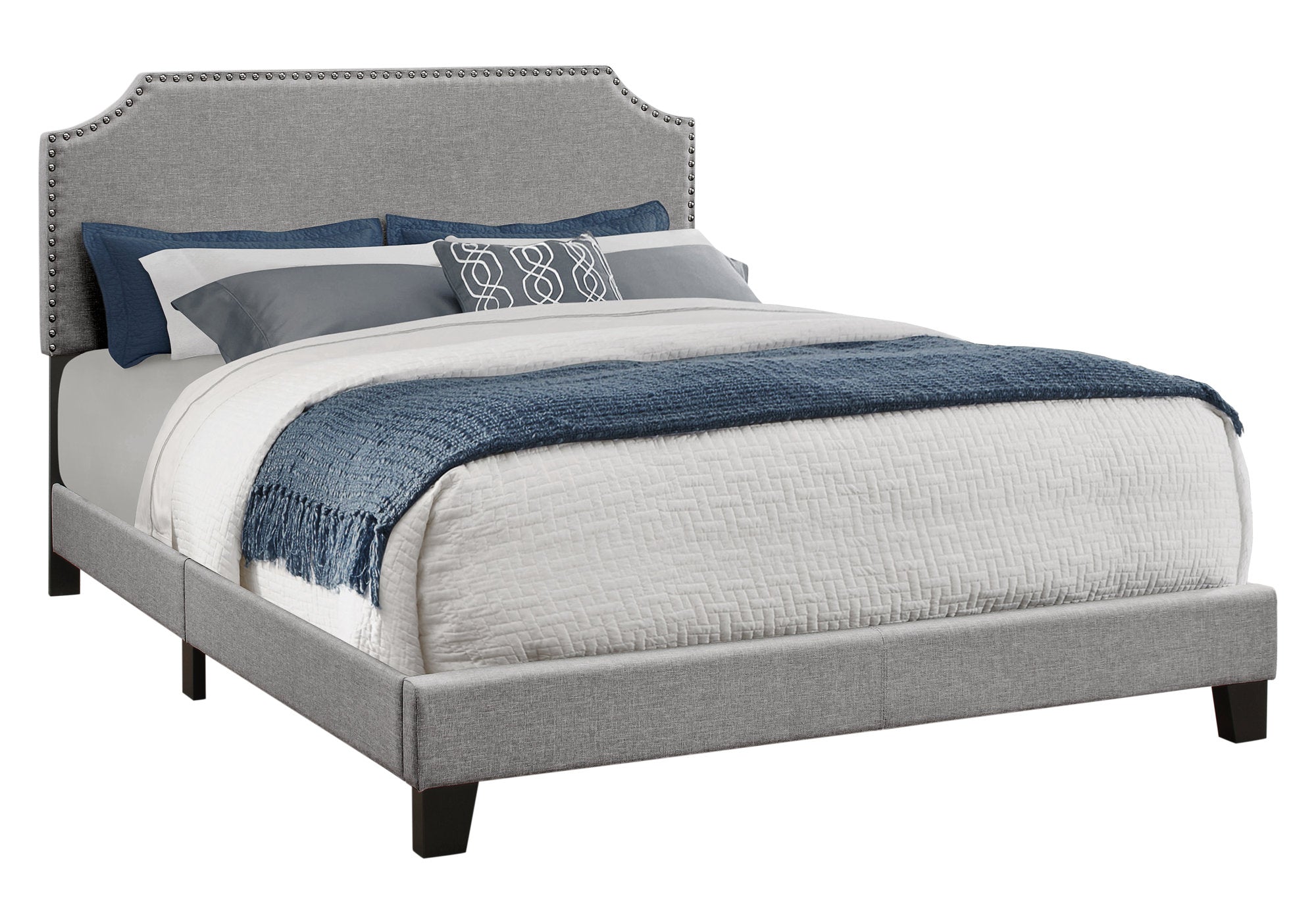  Grey Foam Solid Wood Linen Queen Size Bed With A Chrome Trim By Homeroots - 333295 