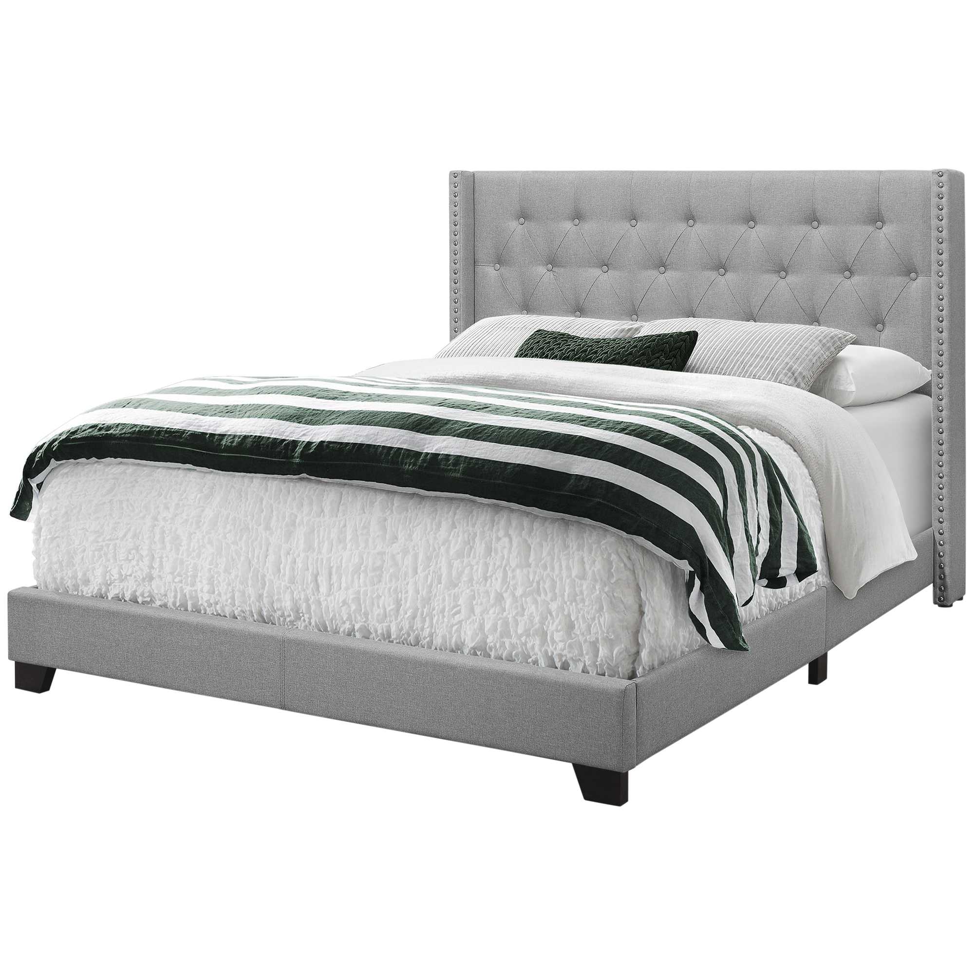  Grey Foam Solid Wood Linen Queen Size Bed With A Chrome Trim By Homeroots - 333331 