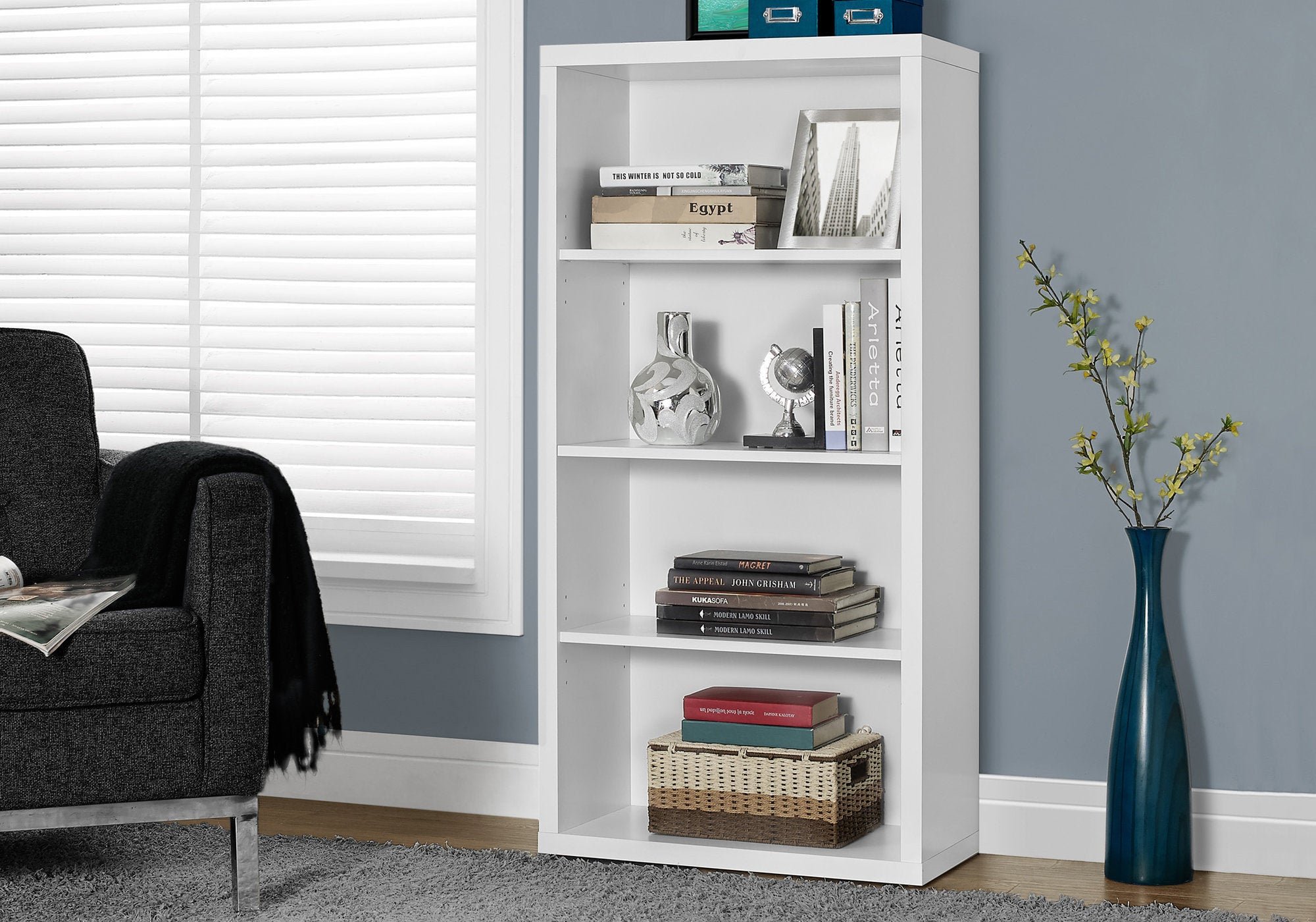  47.5" White Particle Board and MDF Bookshelf with Adjustable Shelves By Homeroots 