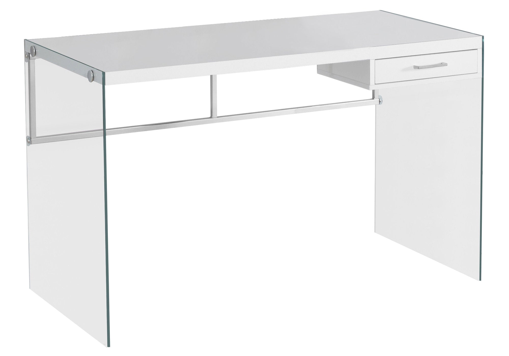  White Clear Particle Board Glass Metal Tempered Glass Computer Desk By Homeroots 