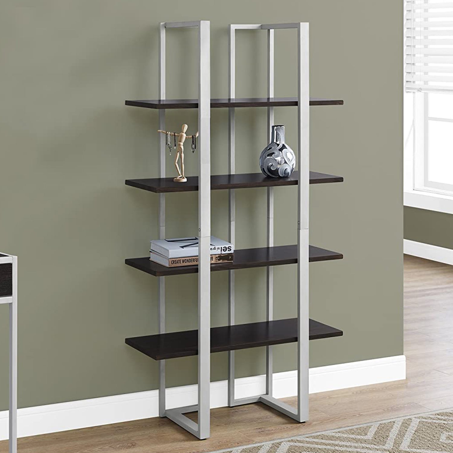  Cappuccino Silver Mdf Metal Bookshelf By Homeroots 