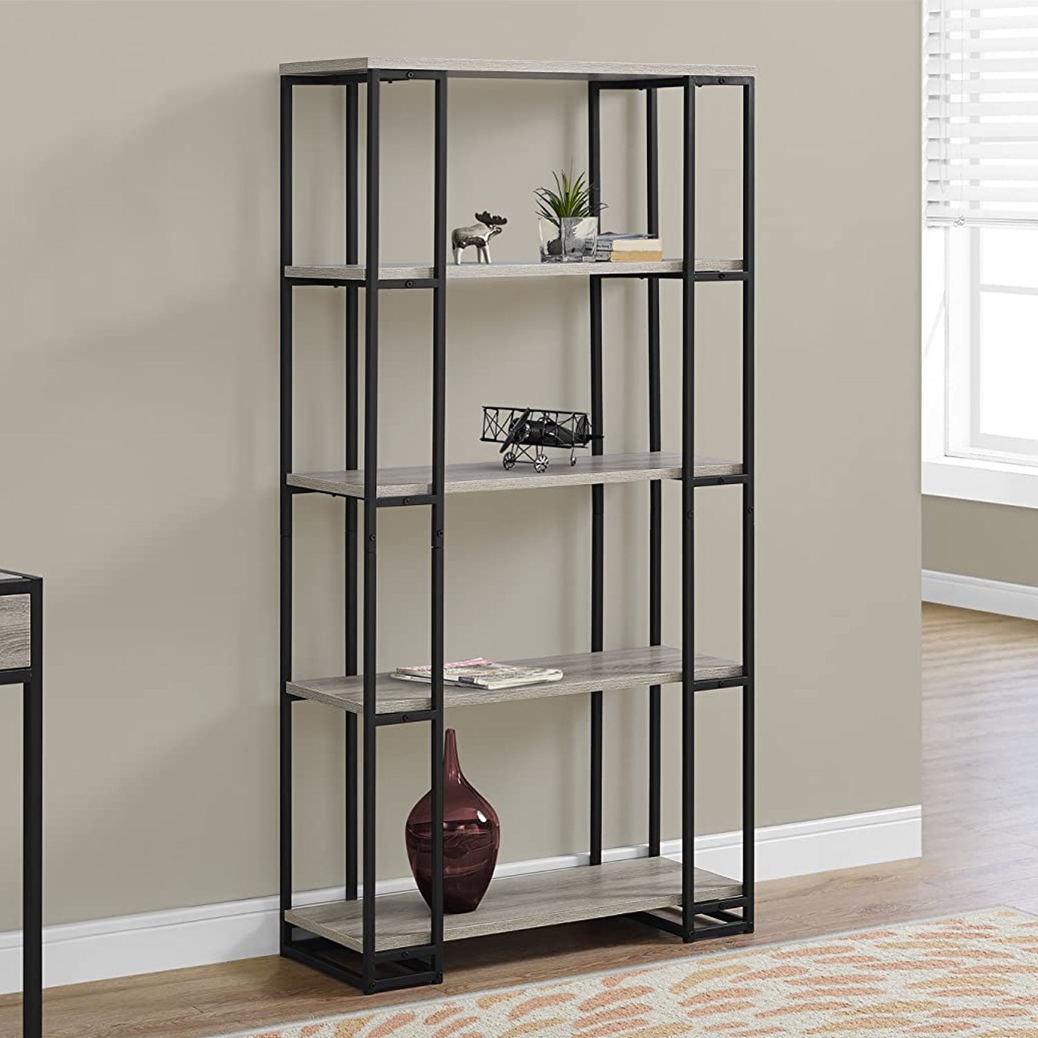  Dark Taupe Black Mdf Metal Bookcase By Homeroots 