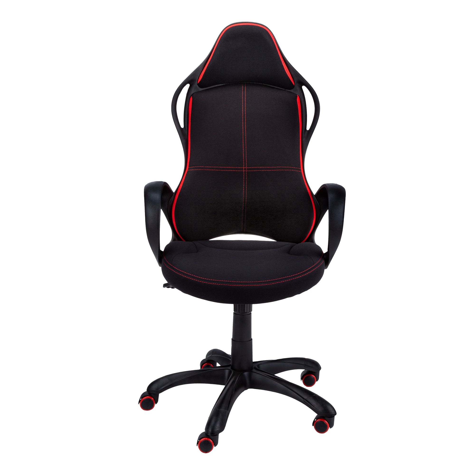  46" Black and Red Fabric Multi Position Office Chair By Homeroots 