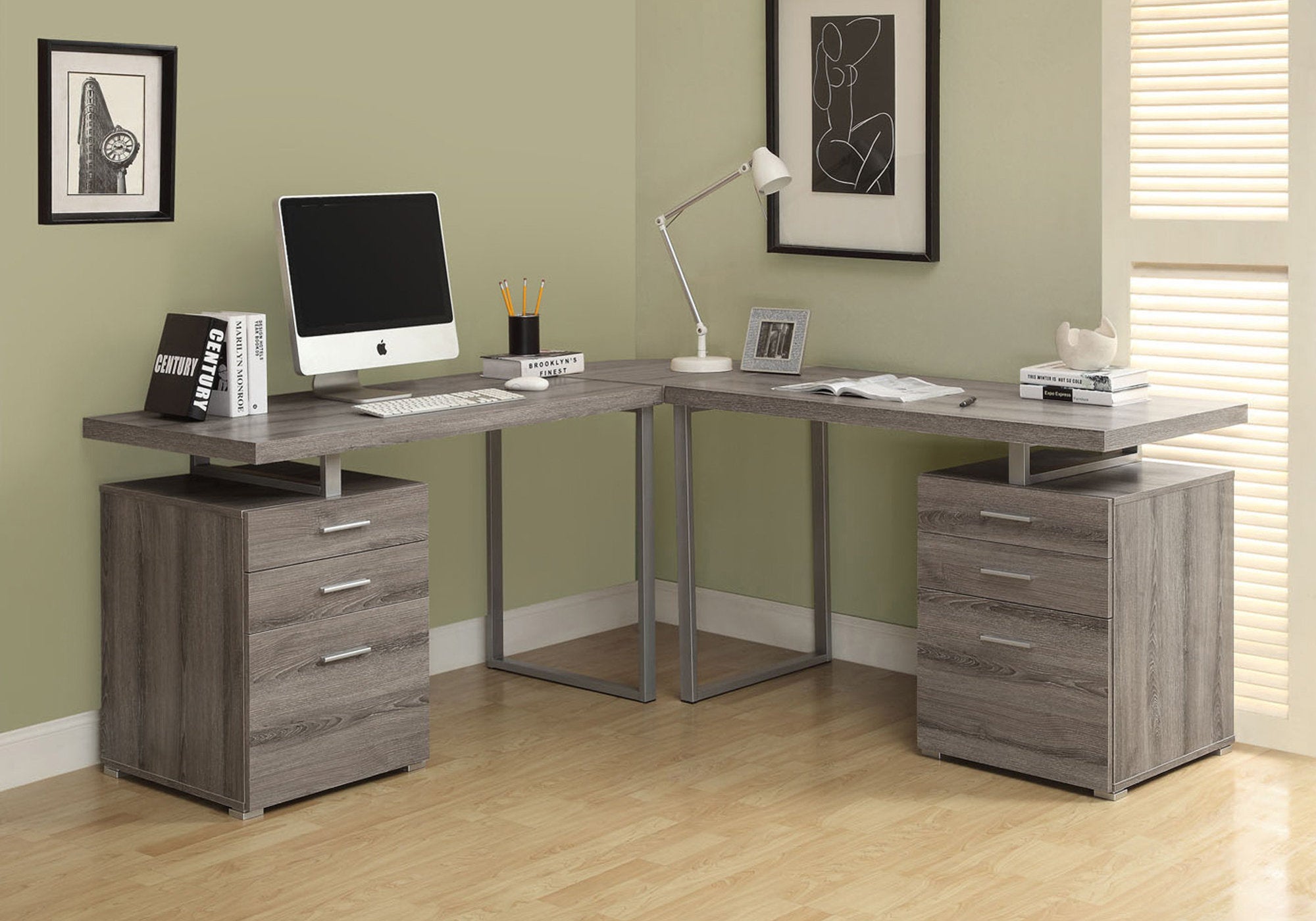  Dark Taupe Silver Particle Board Hollow Core Metal Computer Desk By Homeroots - 333477 