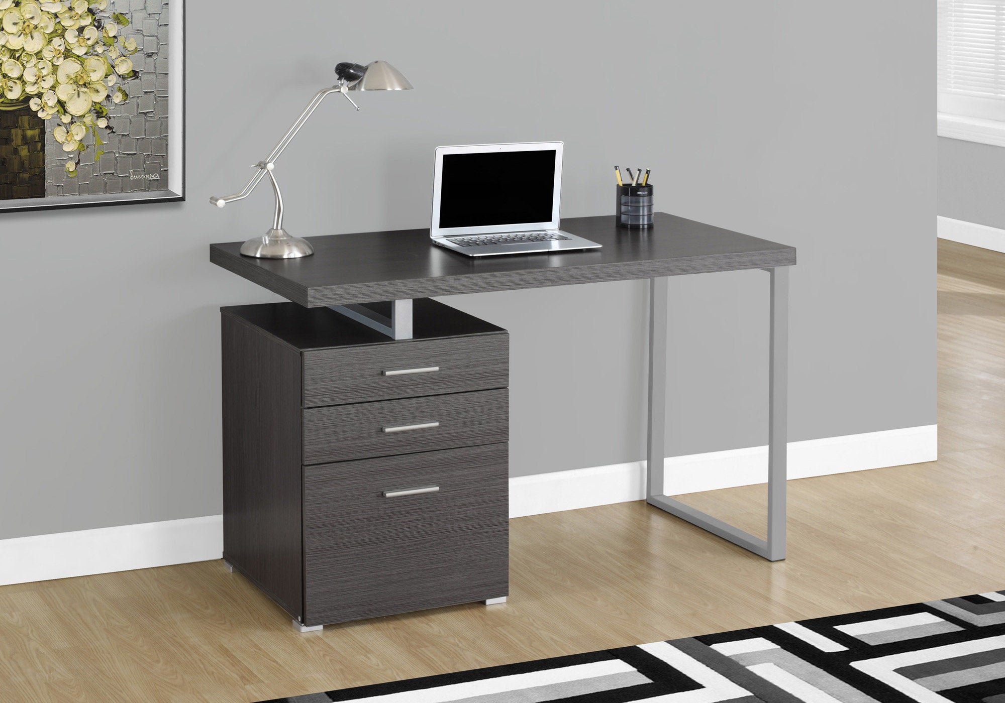  Grey Silver Particle Board Hollow Core Metal Computer Desk By Homeroots 