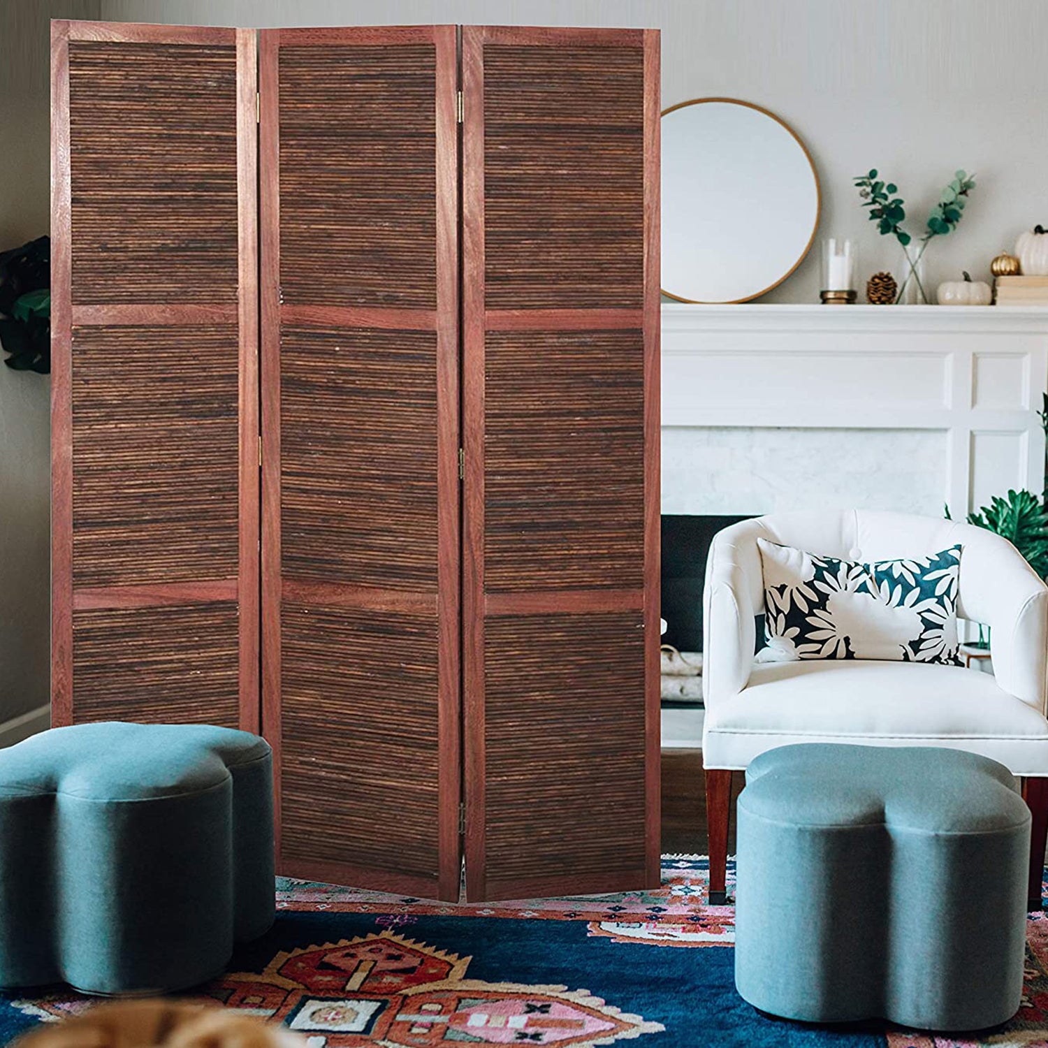  Warm Brown Three Panel Room Divider Screen By Homeroots 