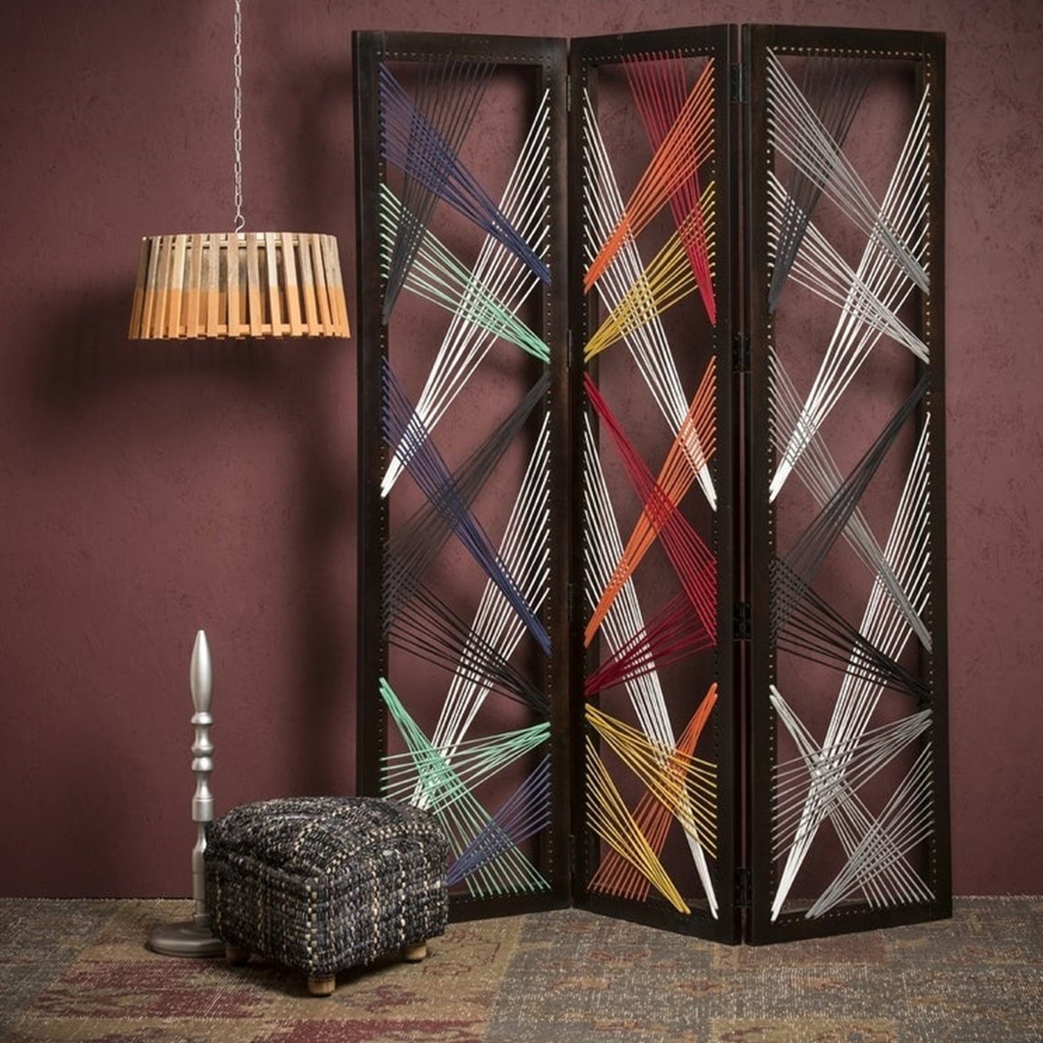  Multicolor Fabric And Wood Crisscross Screen By Homeroots 