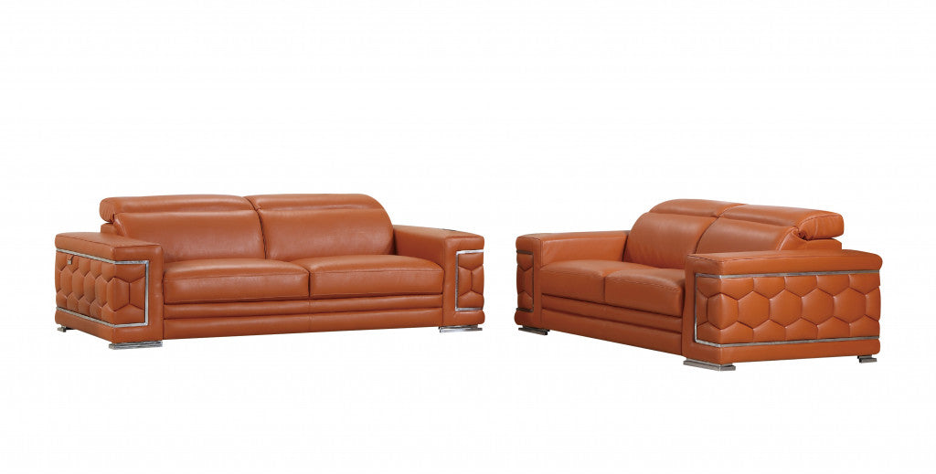  Modern Camel Leather Sofa And Loveseat By Homeroots 