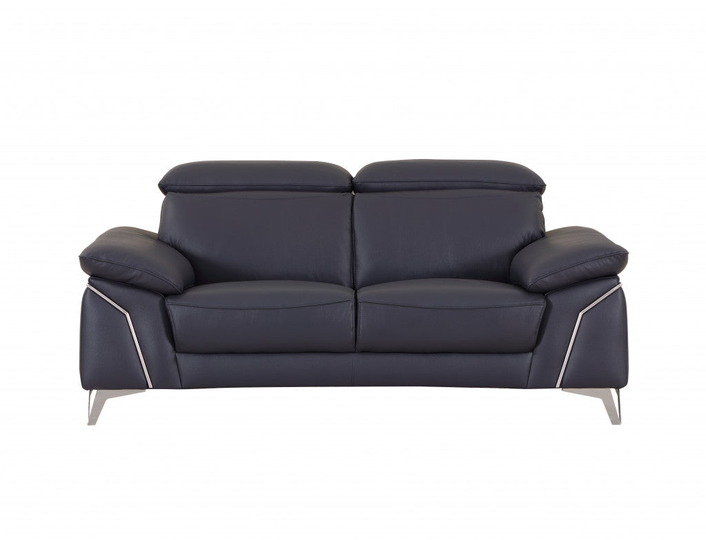  68'" X 41'" X 39'" Modern Navy Leather Sofa And Loveseat By Homeroots 